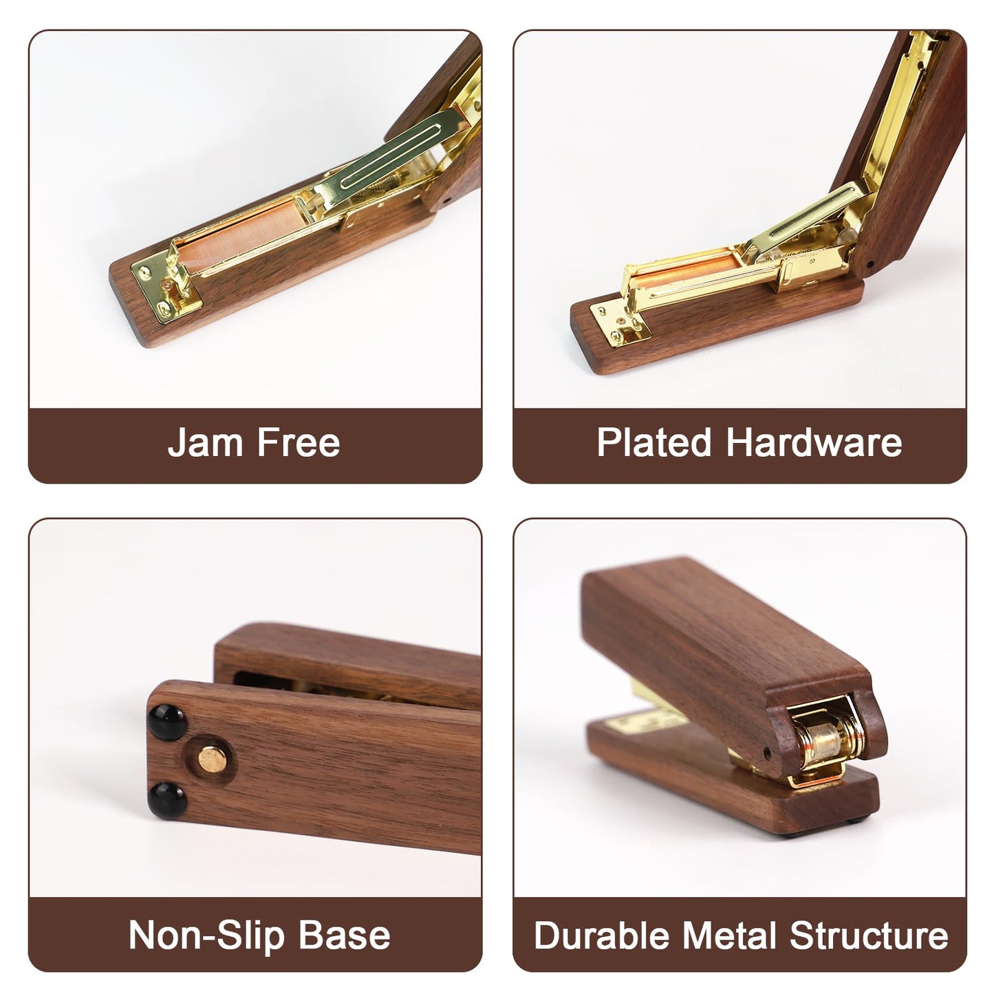 MultiBey Walnut Wood Stapler for Desk - Natural Woodgrain Stapler 25 Sheet Capacity with 1000 Staples, Jam Free, Retro Business Desktop Staplers Desk Accessories for Office Home School