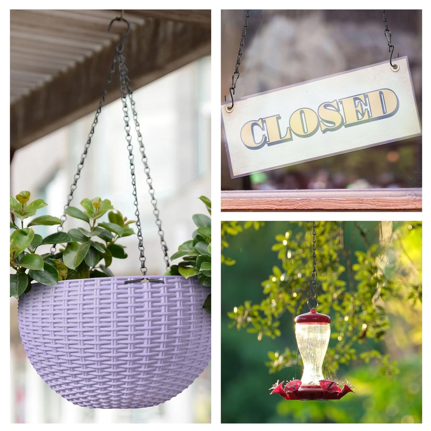Black Chain for Hanging Plants, 6 PCS Small Chain for Hanging Basket, 24.5IN Hanging Chains with Hooks, Adjustable Plant Chain, Decorative Metal Hanging Basket Chain for Planter, Bird Feeder, Sign