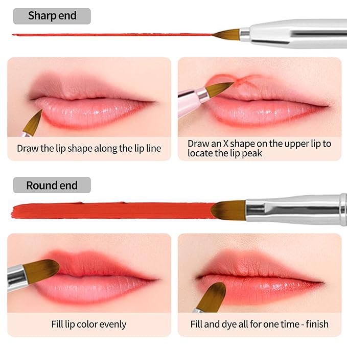 Unaone [2 Pack] Lip Brush for Lipstick, Retractable Lip Brushes, Dual-ended Makeup Brush for Lipstick Lip Gloss, Include Lid Silver and Green