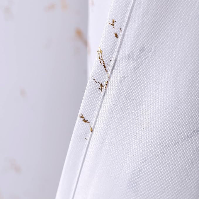 Taisier Home Gold Foil Print Linen Textured Curtains - Geometric Marble Pattern Design for Living Room - Light Filtering Window Treatment, 2 Panels, 72" L, White and Gold