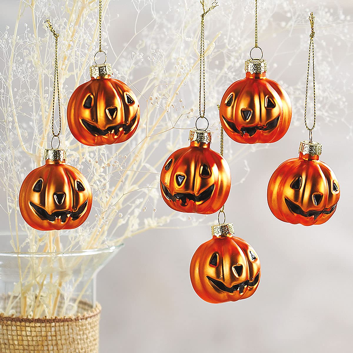 Lillian Vernon Glass Jack-o'-Lantern Halloween Ornaments - Set of 6, Holiday Home Décor
