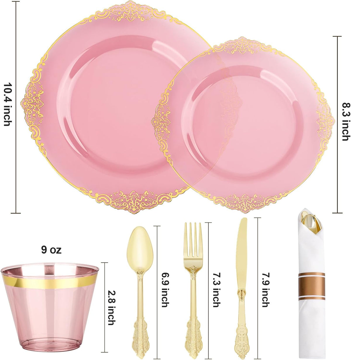 350 PCS Burgundy and Gold Plastic Plates, Disposable Dinnerware Set for 50 Guests, 100 Disposable Plates, 150 Silverwares, 50 Cups, 50 Napkins for Wedding, Party, Graduation