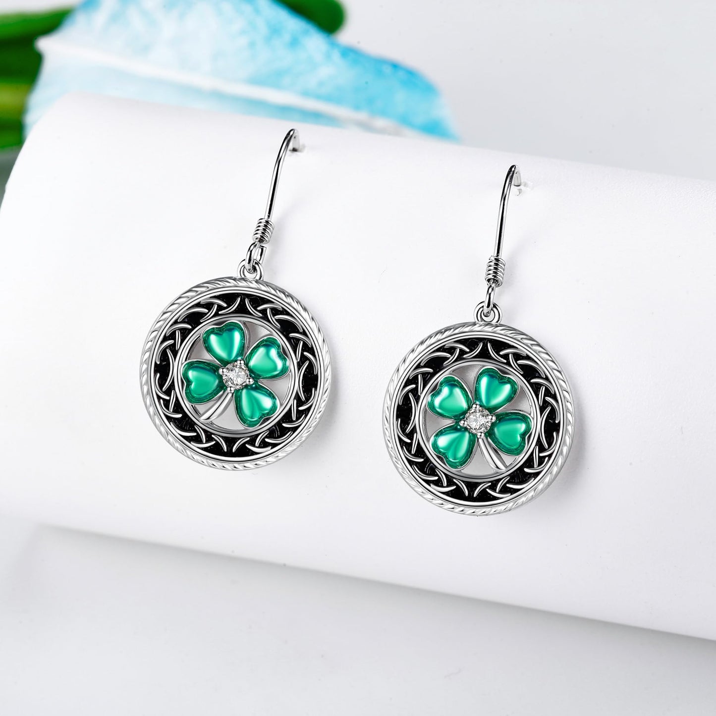 POPLYKE Shamrock Earrings for Women 925 Sterling Silver Four Leaf Clover Earrings St Patrick's Day Earrings Lucky Gifts