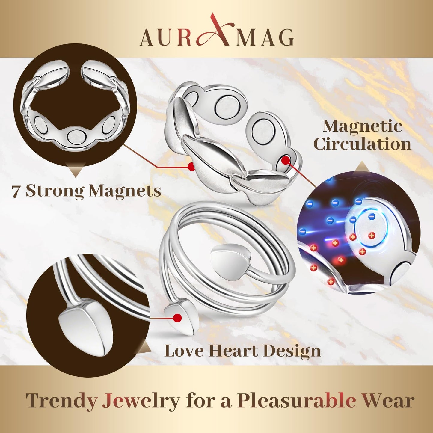 Auramag Copper Rings for Women, Lymphatic Drainage Magnetic Thumb Ring with Magnet, 99.99% Pure Copper Jewelry Gift with Box(Set of 2)
