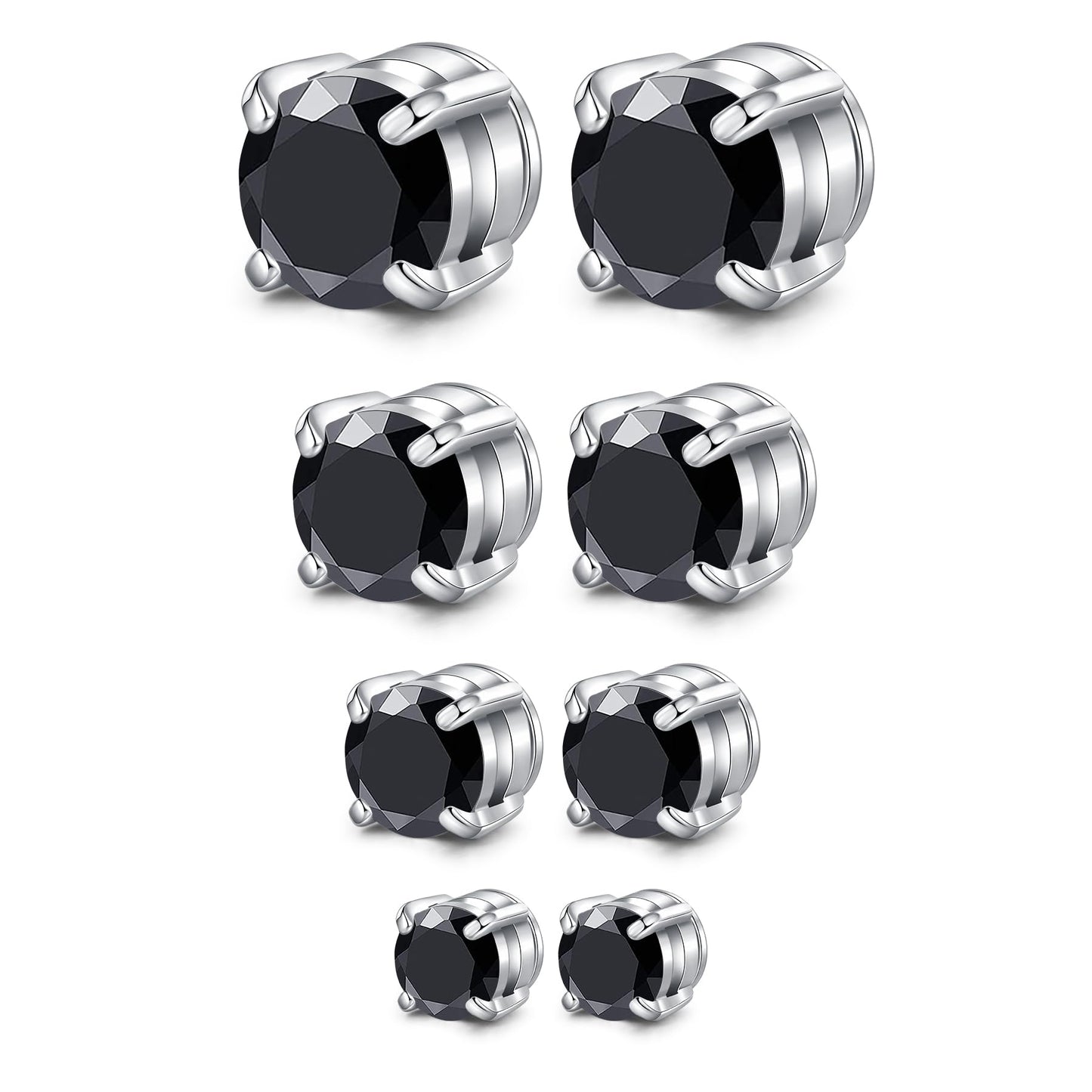 4 Pairs Men's Magnetic Stud Earrings - Non Piercing Stainless Steel Set, Mix Round Design, Black Hypoallergenic Fake Earrings