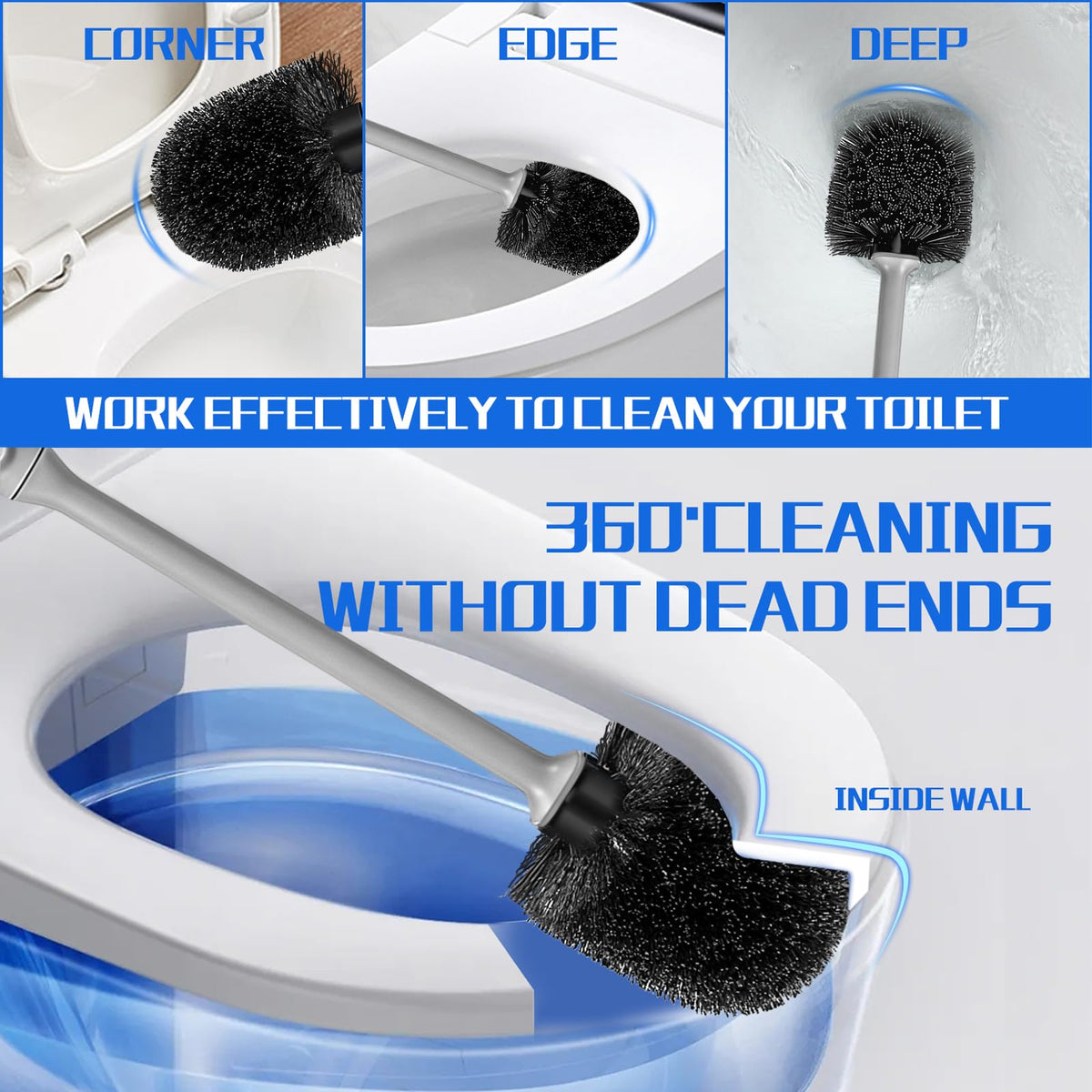 Toilet Brush and Holder 2 Pack with Long Handle