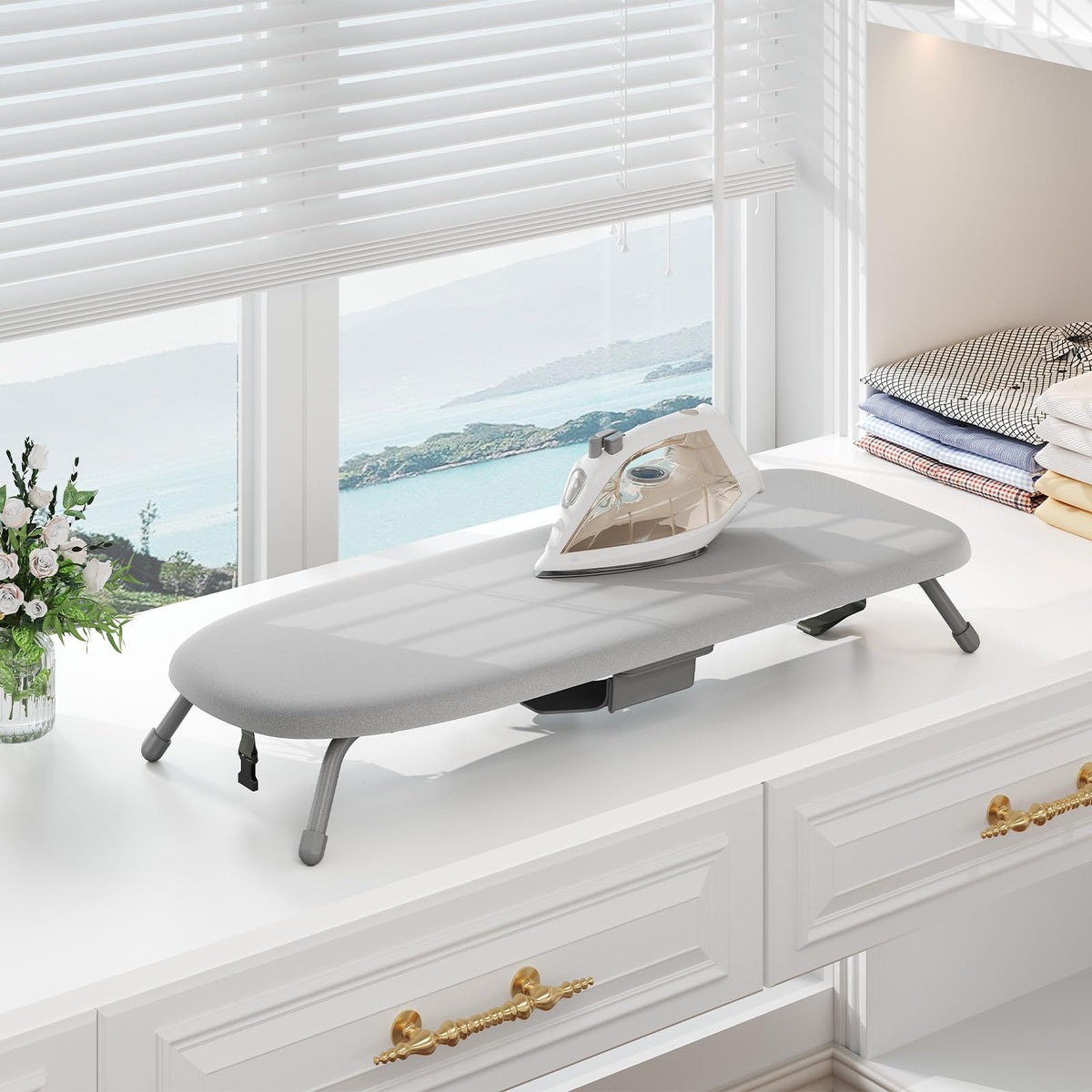 Small Ironing Board with Iron Holder Compact Tabletop Iron Board