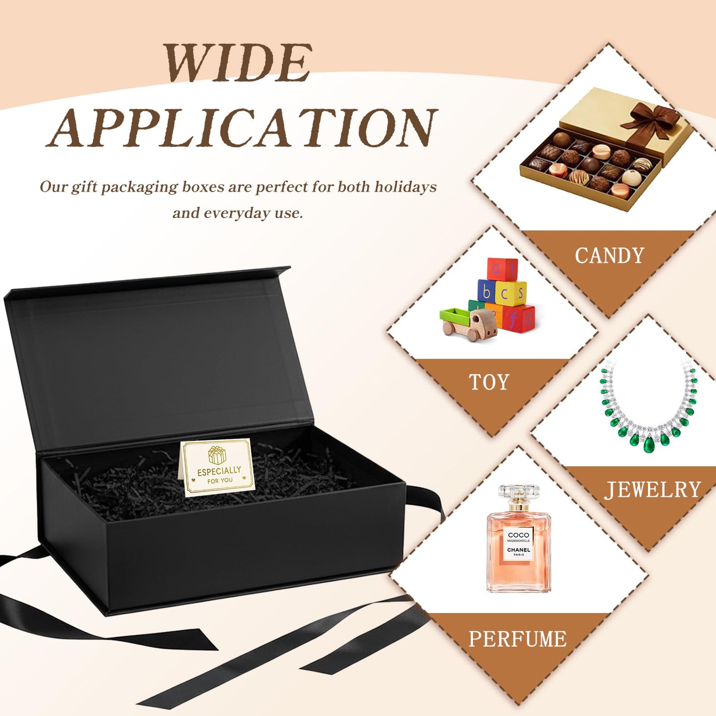 Dimore 4 Pack Black Gift Box, 10.3x7.5x3.2'' Magnetic Gift Box with Lids, Rectangle Hardboard Collapsible Box for Bridesmaid Proposal, Wedding, Birthday, Christmas Gift Packaging
