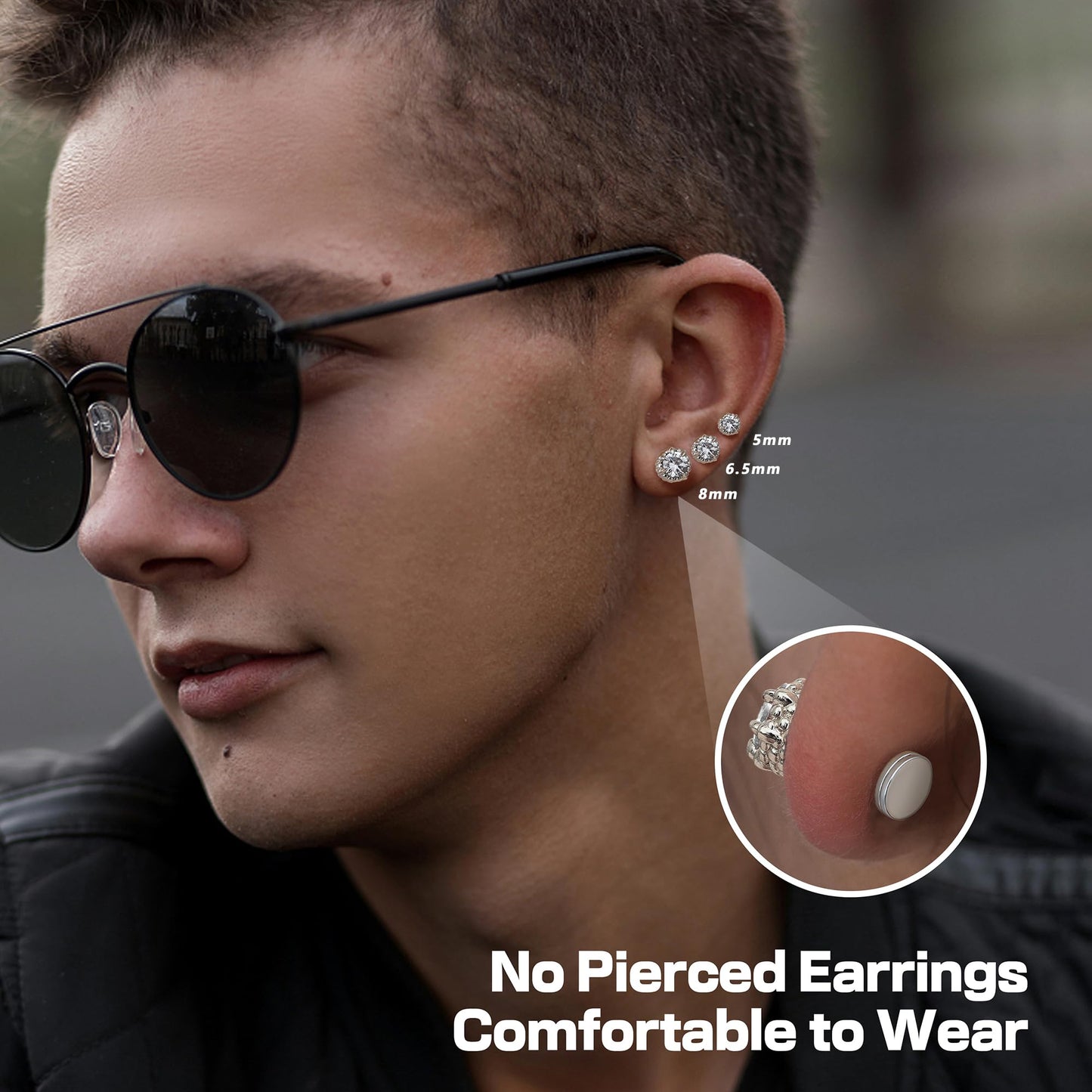 GEMQUEEN Magnetic Earrings for Men Women - 5A Shiny CZ Dragon Claw Punk Hypoallergenic Stainless Steel Non Piercing Clip on Fake Earrings Studs Silver 5MM Not Easy to Fall