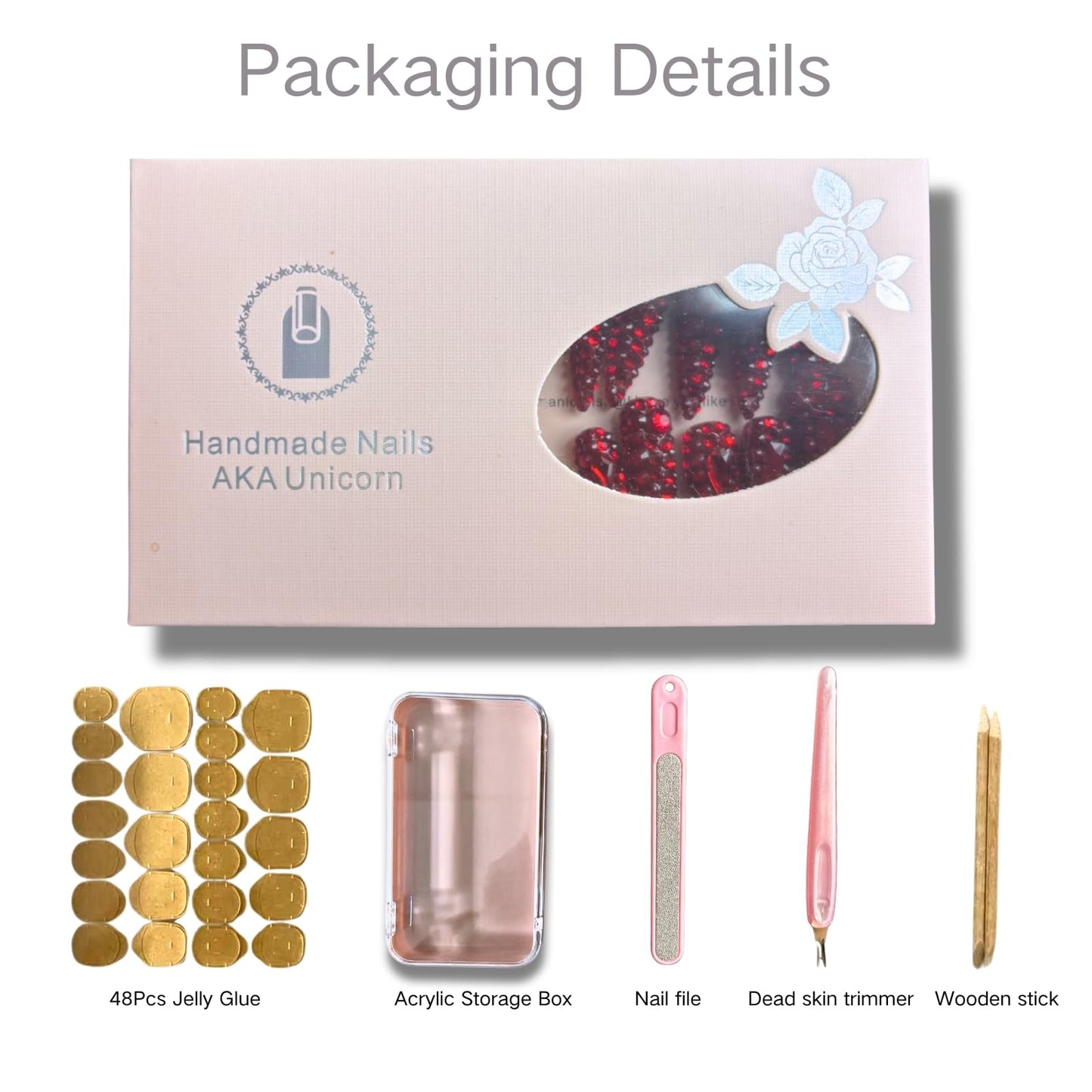 AKA Unicorn Large Trendy Handmade Press On French Nails Medium Almond Shape,10Pcs Thick Acrylic Fake Nails with 3D Pearl Cute Design Clip On Nail for Woman Gift