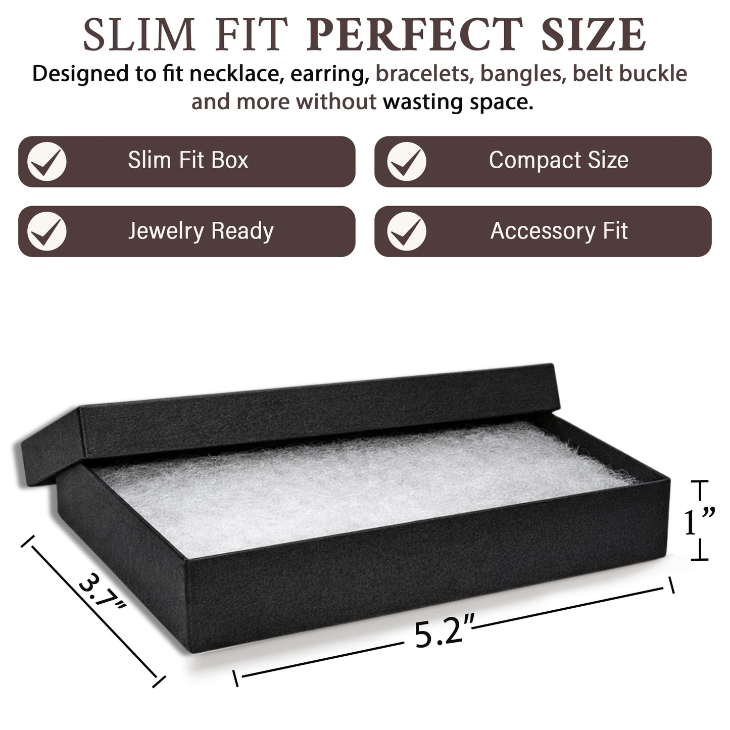 RJ Displays 6 Pack Jewelry Gift Boxes 5.25 x 3.75 x 1 Inch Black Matte Cotton Filled Cardboard Box with Lid, Small Jewelry Packaging for Necklace Bracelet Earrings Bulk Gift Boxes