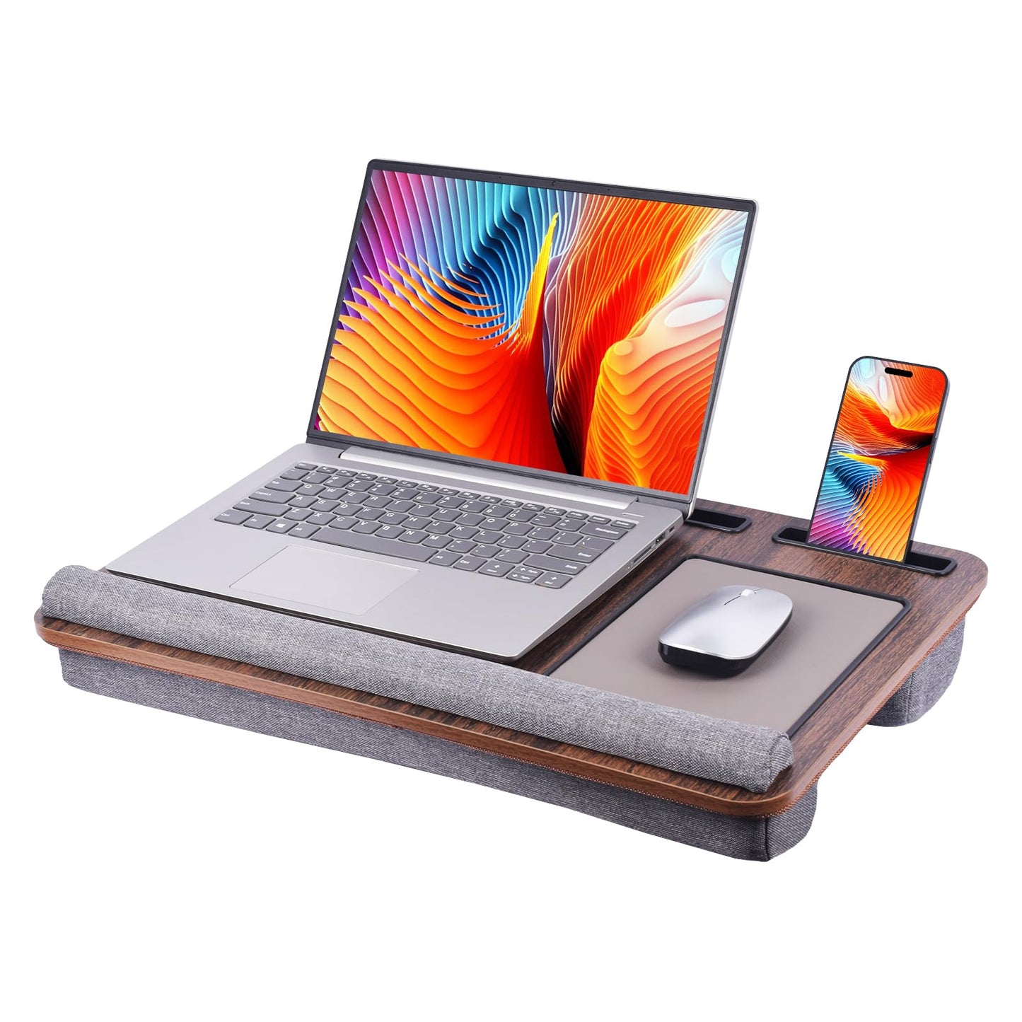 Heyfriday Home Office Lap Desk with Wrist Rest Wrist Rest, Mouse Pad, and Phone Holder Large Laptop Bed Desk for Notebook, Laptop, Tablet, Lap Stand Fits Up to 17 Inch Laptops (Brown)