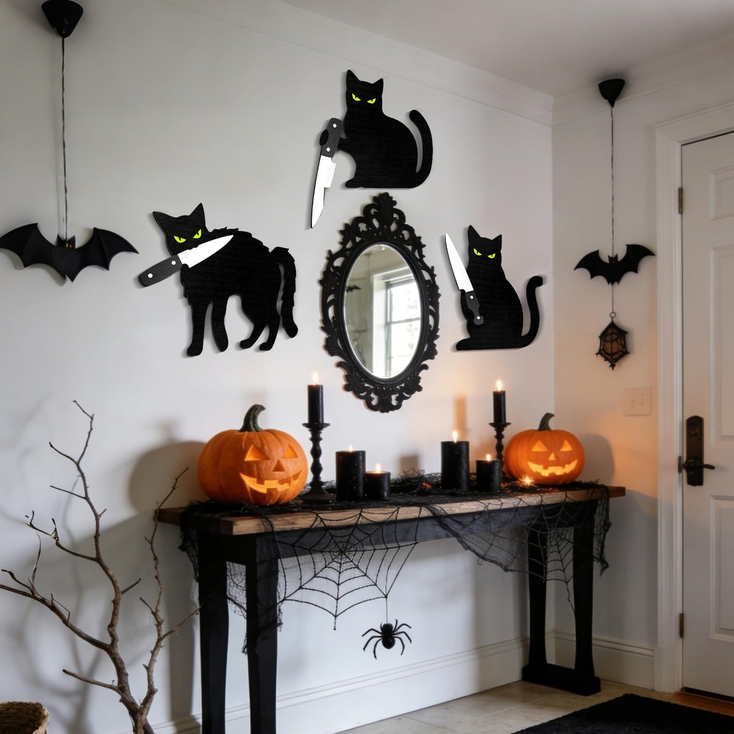 HESUSLA Scary Black Cat Halloween Wall Decor, Black Cat Halloween Decor, Dark Style Wall Art for Entryway, Kitchen, Bathroom, Living Room,Spooky Chic Home Decorations