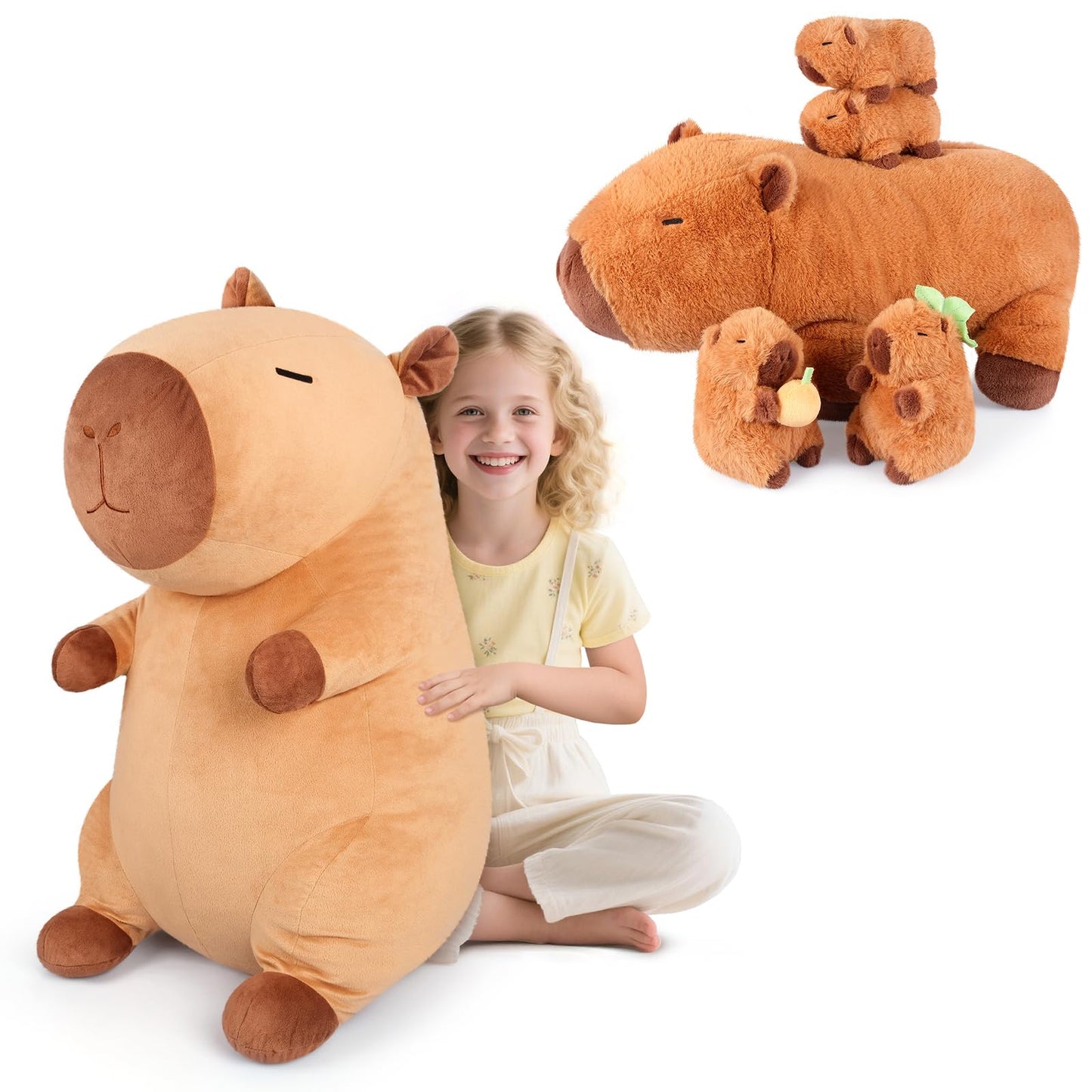 SuzziPals Giant Capybara Plush 30", Jumbo Soft Capybara Stuffed Animal, Giant Plush Toys Hugging Pillow and 5-in-1 Capybara Stuffed Animals with Babies Inside, 5PC Set Capybara