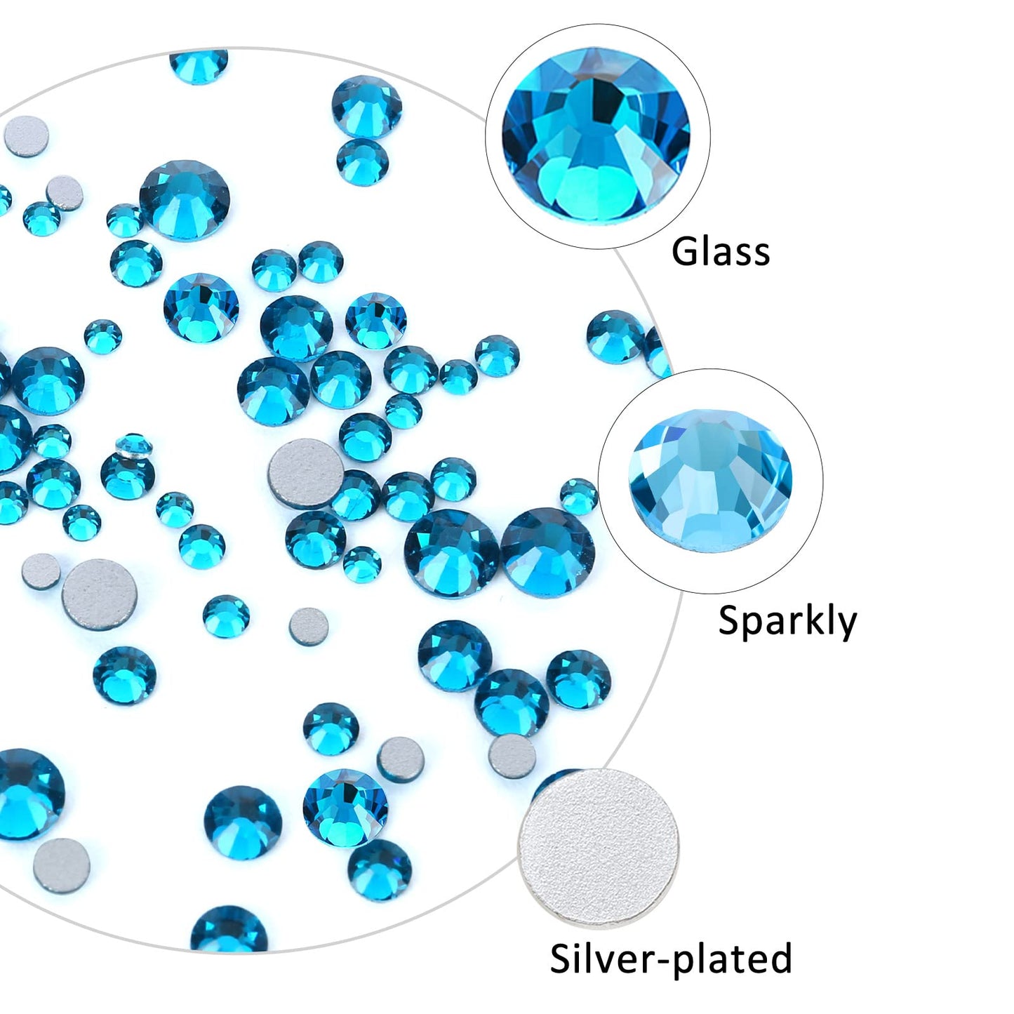 Meibite Malachite Blue Glass Flatback Rhinestones for Nails, Crafts & Clothes – 4240PCS 6 Sizes (SS6–SS20) Crystal Gems Kit with Tweezers & Picker, Non Hotfix DIY Rhinestones for Tumblers, Nail Art