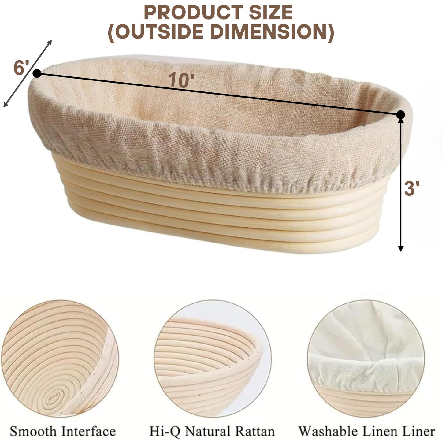 Banneton Bread Proofing Basket 2 pack 10 inch Oval Basket with Liner, Bread Proofing Basket Perfect for Professional & Home Sourdough Bread Baking, Artisan Sourdough Bread (Set of 2 pack 10" Oval)