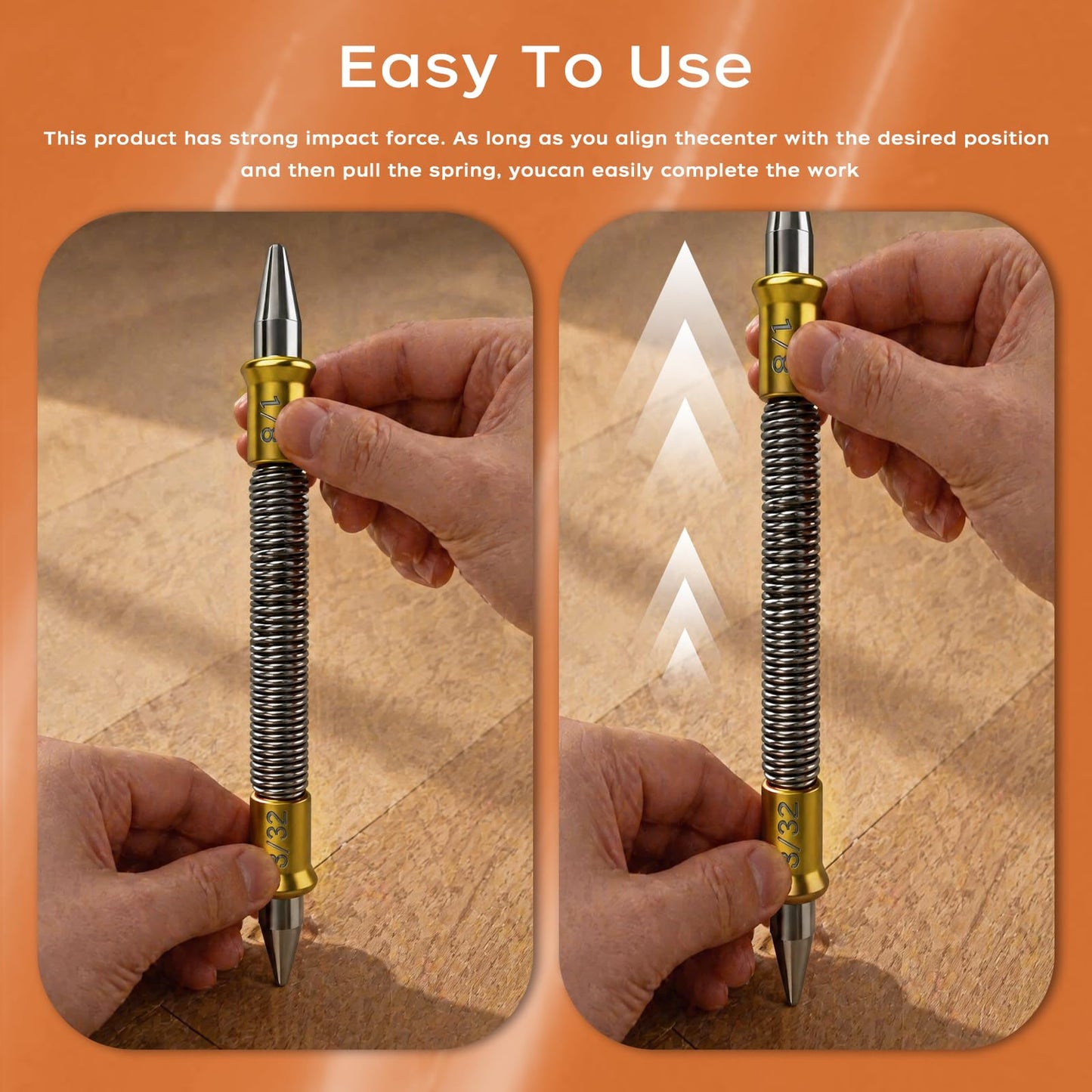 5 Pcs Nail Setter Punch Set, Dual Head Spring Nail Set & Center Punch Tool, Hinge Pin Removing Punch (1/8"), Cold Chisel (5/16"), Nail Setter Sizes 1/32", 1/16", 3/32", 1/8", Center Punch 1/8", 3/16"