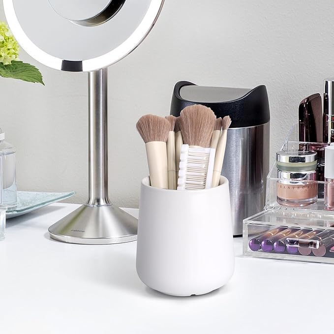 BosilunLife Bathroom Toothbrush Holder - Ceramic Toothbrush Cup Holder 13Oz White Toothbrush Holder for Bathroom Toothbrush and Toothpaste Holder for Bathroom Vanity Countertop, Ideal for Home, Hotel
