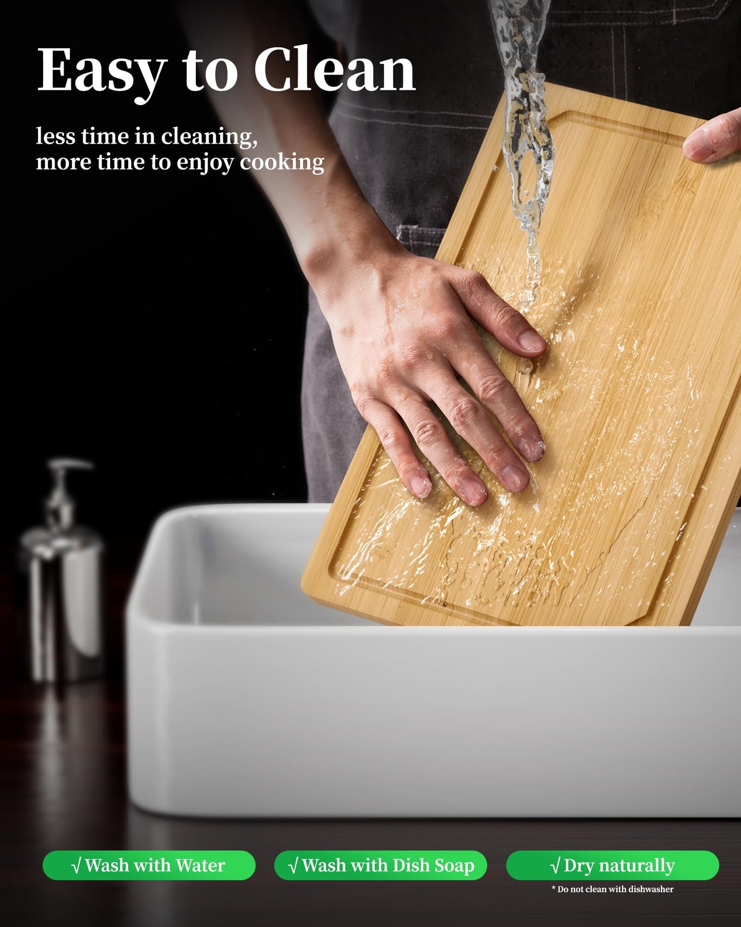 Kitsure Bamboo Cutting Board - Multi-Sizes Wooden Cutting Boards for Kitchen, Convenient Kitchen Essentials with Deep Juice Grooves， Cutting Board for Chopping & Serving, Large, Natural
