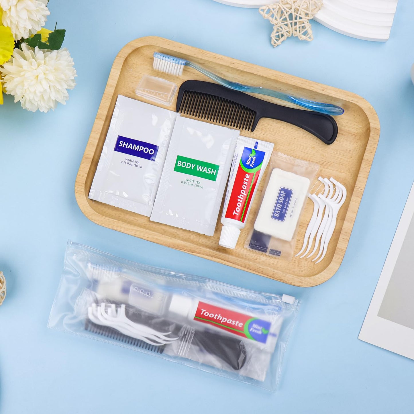 5 Sets Personal Hygiene Kit Basic Toiletry Kits Homeless Supplies Bulk for Travel,Charity,Business Include 5 Toothbrush, 5 Toothpaste, 5 Comb, 5 Bath Soap, 5 Shampoo,5 Body Wash, 25 Floss Picks