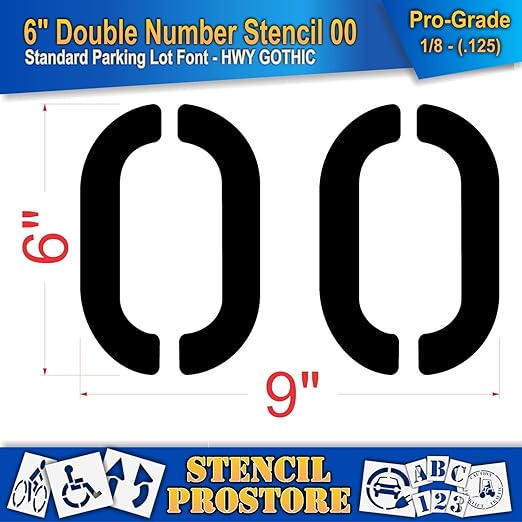 Pavement, Curb, and WheelStop Stencils - 6 inch Double Number Stencil - (00) - 6" x 9" x 1/8" (128 mil) - Pro-Grade