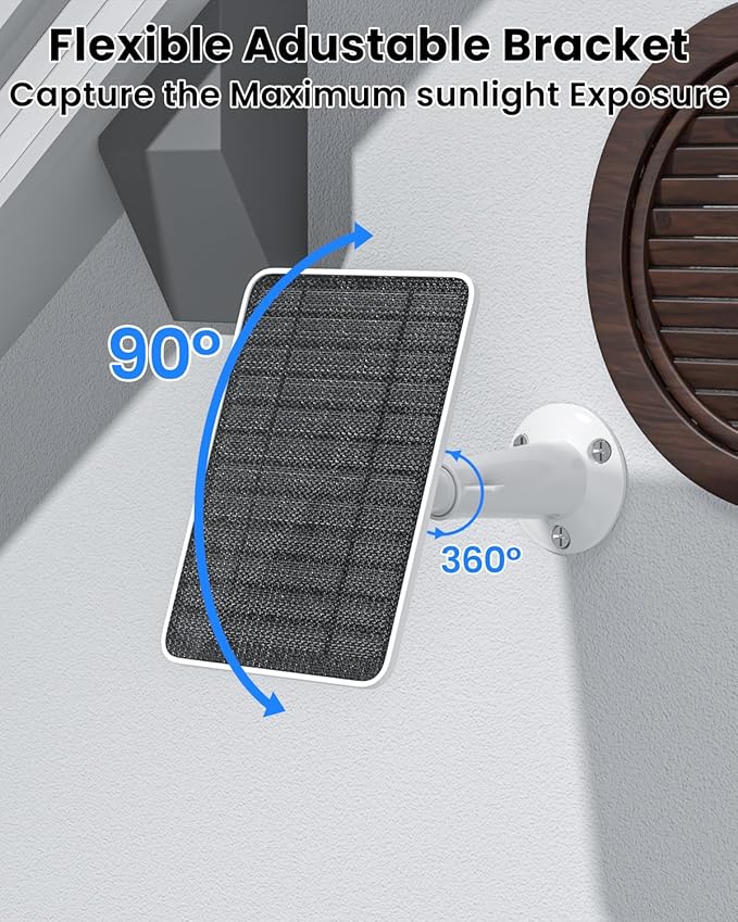 5W Solar Panel Charger Compatible with Arlo Essential 2K Outdoor Camera(2nd Gen)/Essential Outdoor XL(2nd Gen)/Essential Spotlight, IP65 Waterproof 10ft USB-C & Micro USB Cable & Wall Mount, 1 Pack