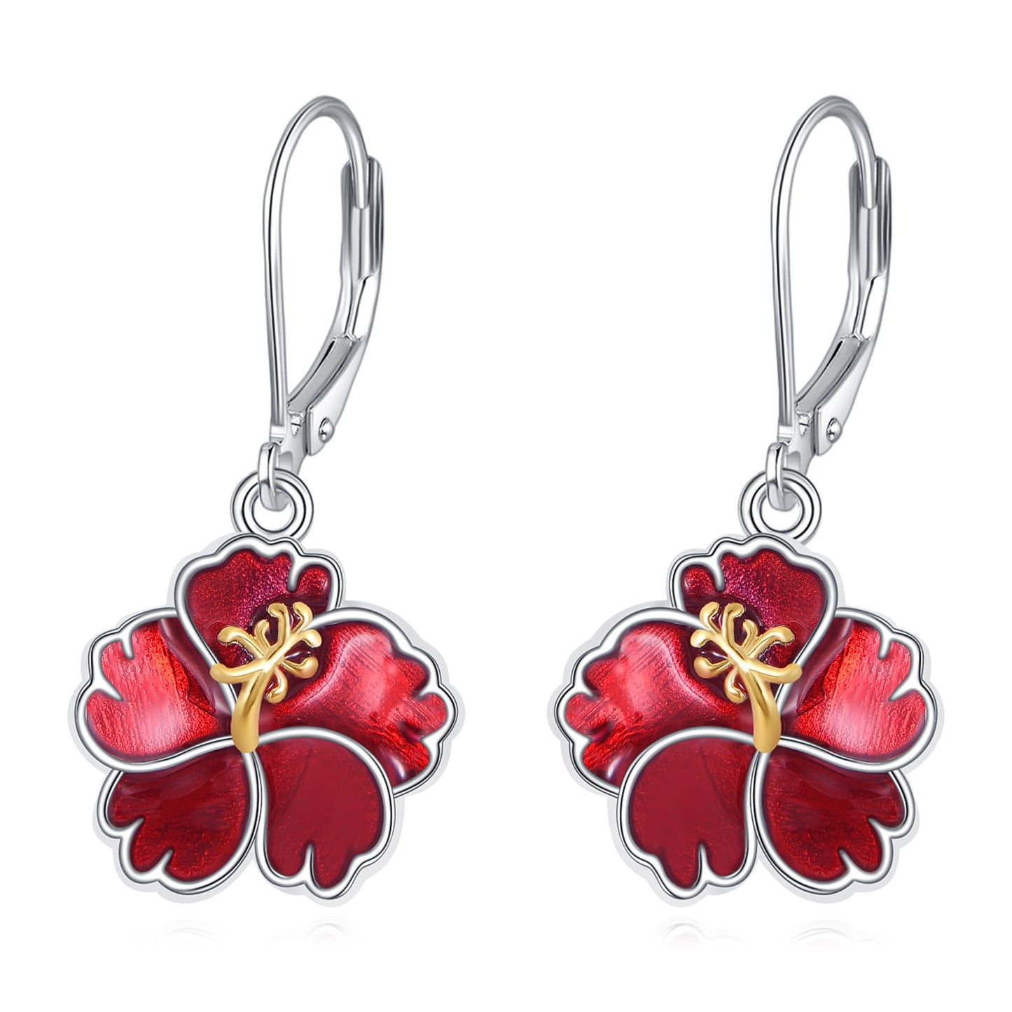 TIGER RIDER Red Peony 925 Sterling Silver Leverback Earrings Flora Jewelry Gift for Women Birthday Christmas