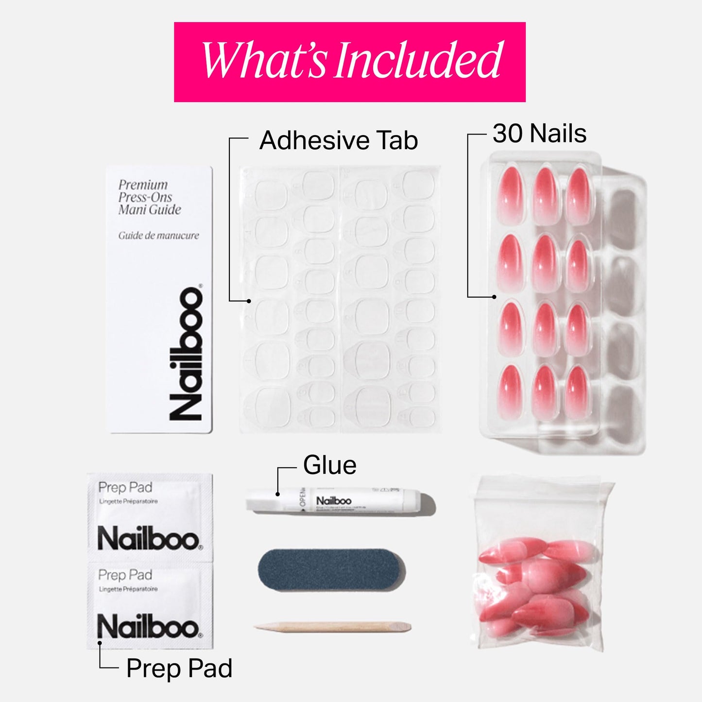 Nailboo Press On Nails, Salon-Quality Reusable Fake Nails for Fast DIY Manicure with Strong Hold Nail Glue for Press Ons, Nail File, & Alcohol Prep Pads, Glow Up