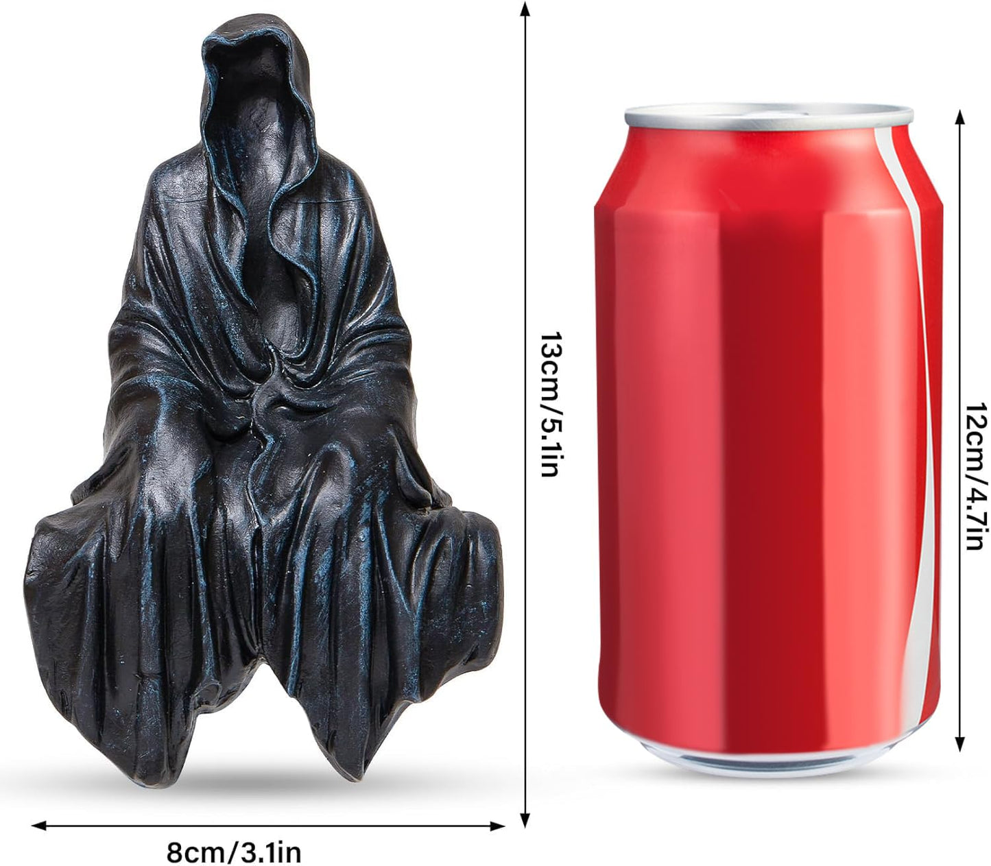 Grim Reaper Statue, Resin Gothic Throne Suriel Statue, Goth Acotar Bookshelf Decor Figurine Fantasy, Small Black Ghost Shelves Figure for Halloween Home Garden Sculpture (Death Sculpture 2PC)