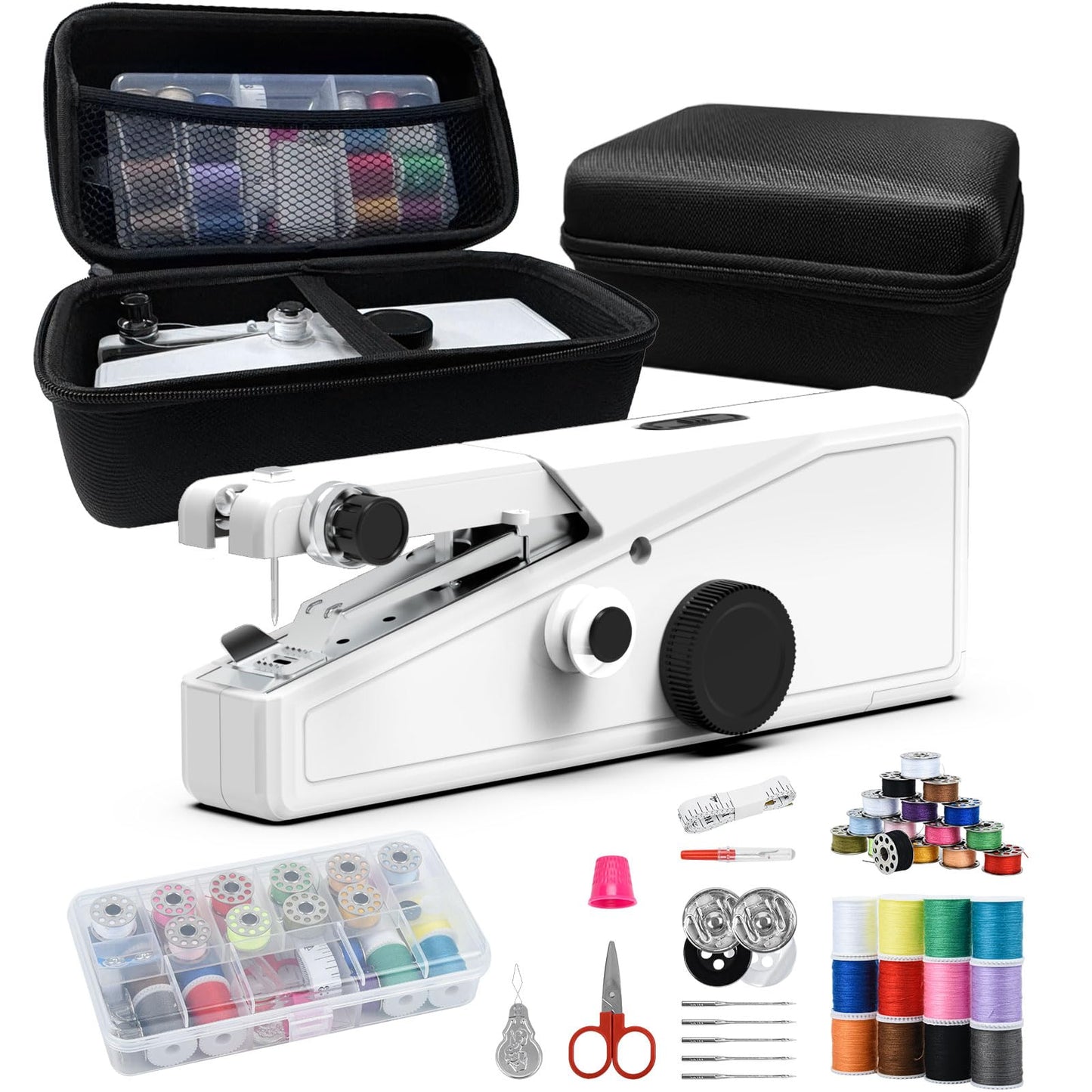Handheld Sewing Machine for Beginners - Portable Cordless Mini Sewing Machine, Complete Sewing Kit & Accessories - Easy Electric Stitching for Home, Travel & DIY Repairs, White-2