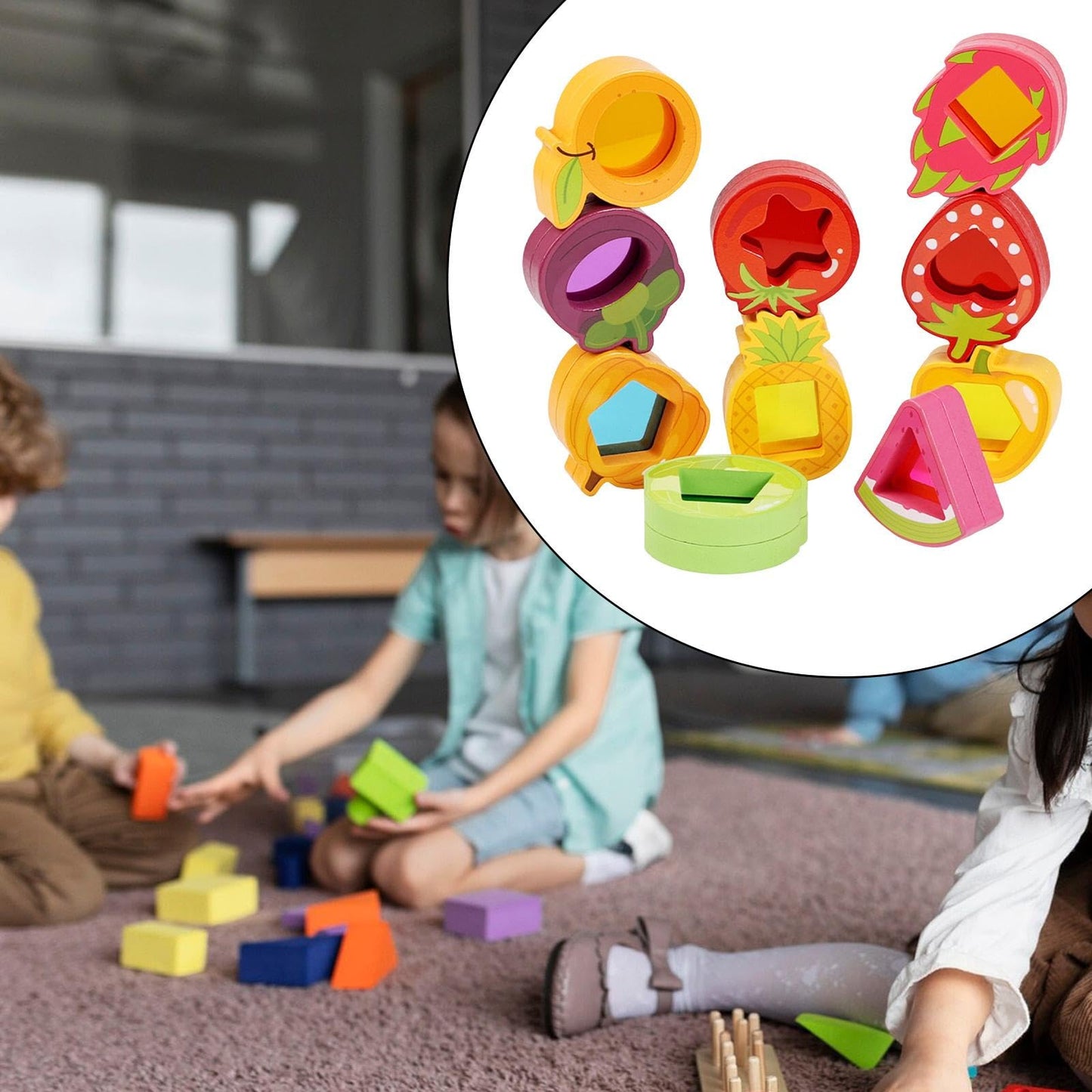 Wooden Stacking Blocks for Kids, 10-Piece Sensory Toy Set with Acrylic Fruit & Vegetable Shapes, Fine Motor Skills Gift for Boys Girls