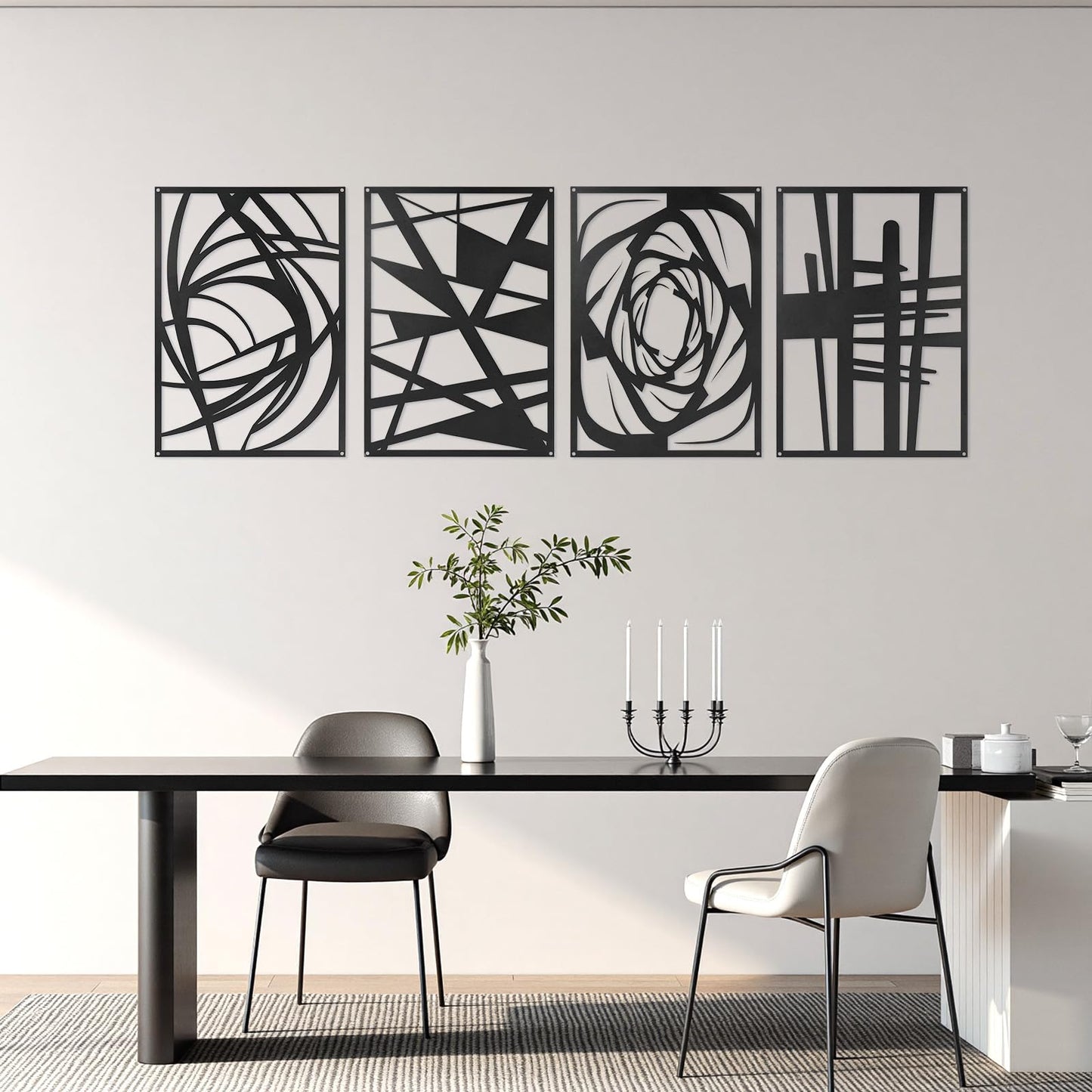 4 Pieces Black Abstract Metal Wall Art, Modern Minimalist Matte Wall Decor, 3D Textured Wall Sculptures, Black and White Wall Art for Living Room Bedroom Bathroom Study Office (15.7 x 10.6inch) (Abstract)