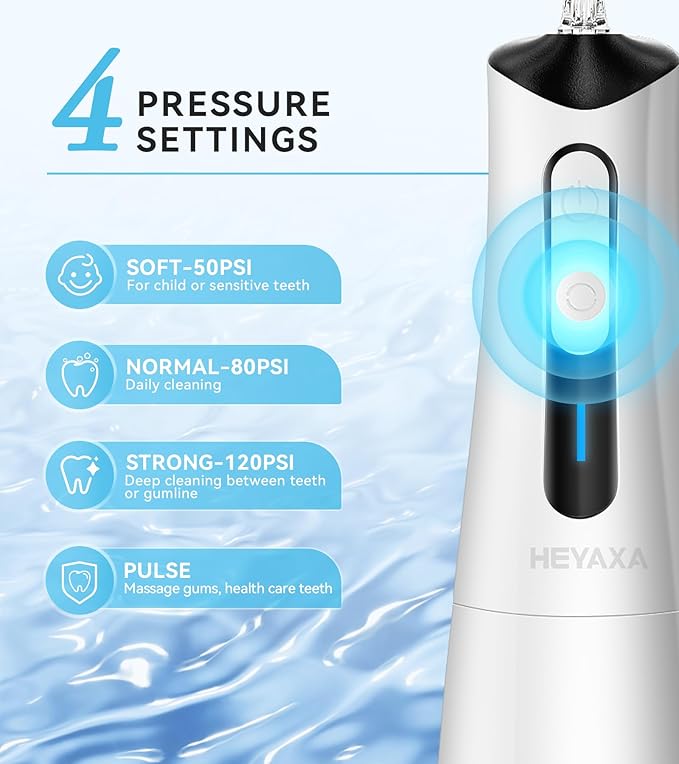 Water Dental Flosser Pick for Teeth, Portable Cordless Oral Irrigator with 4 Pressure Modes, 300ML Water Tank, IPX7 Waterproof, 6 Jet Tips, Storage Bag for Gums, Braces(White)