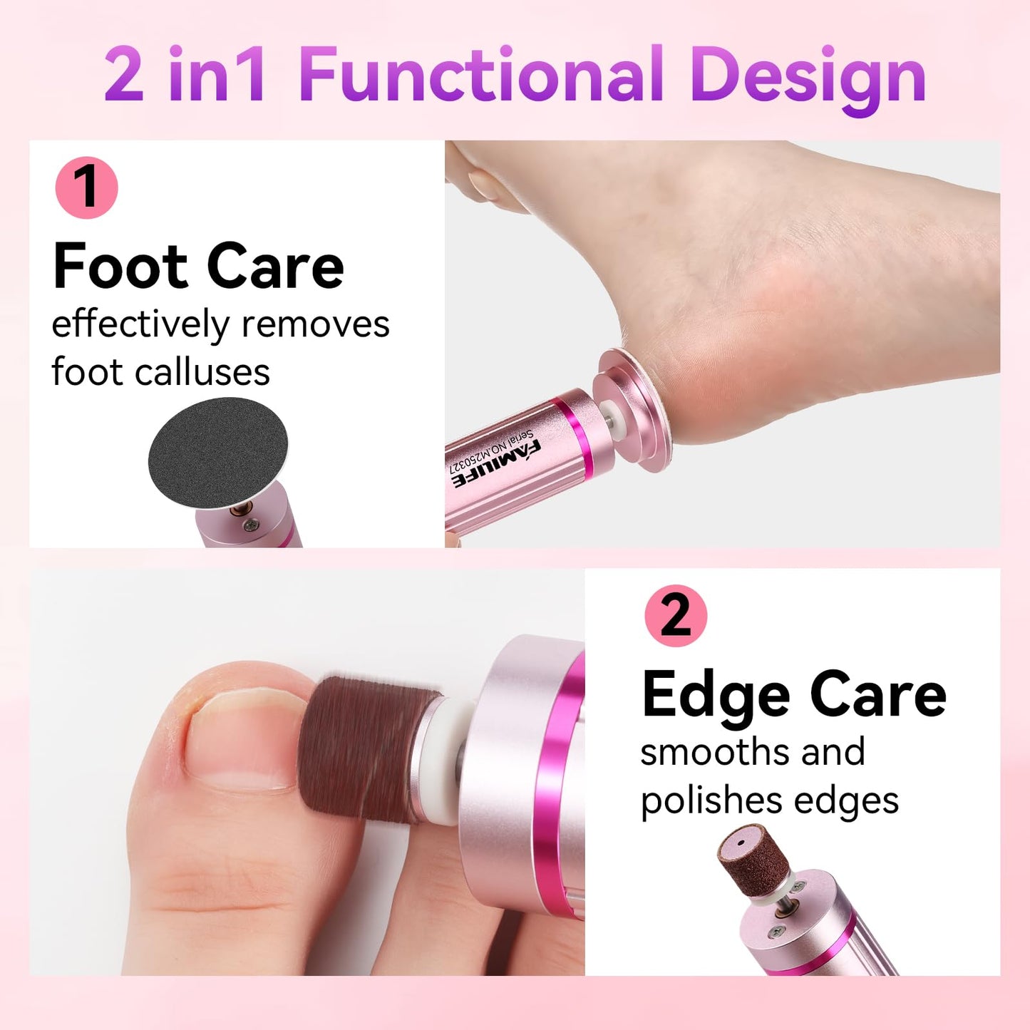 FAMILIFE Electric Foot File Callus Remover – Rechargeable Pedicure Tool with Display Screen, Replaceable Sandpaper Discs, Forward & Reverse Rotation, for Men and Women