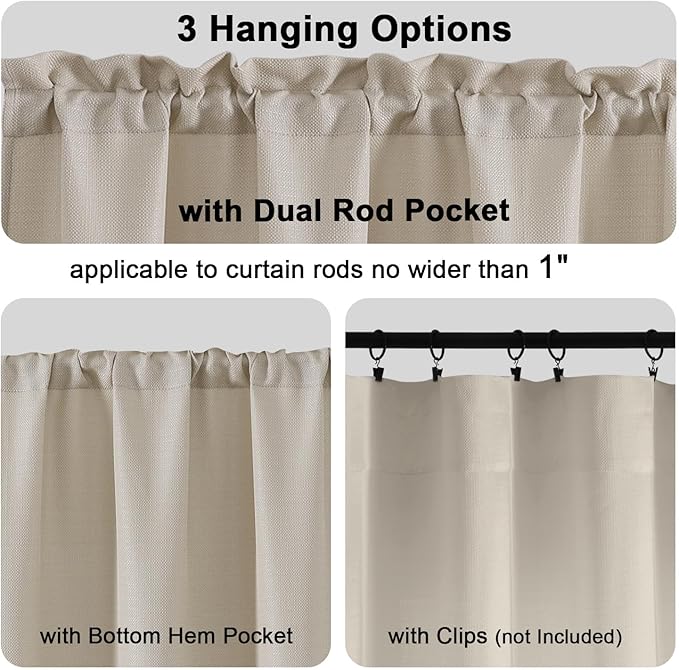 Chyhomenyc Curtains 54 Inch Length 2 Panels, Faux Linen Textured Semi Sheer Light Filtering Soft Airy Rod Pocket Window Treatment Drapes for Living Room Bedroom, Each 30 Wx54 L, Moon Beige
