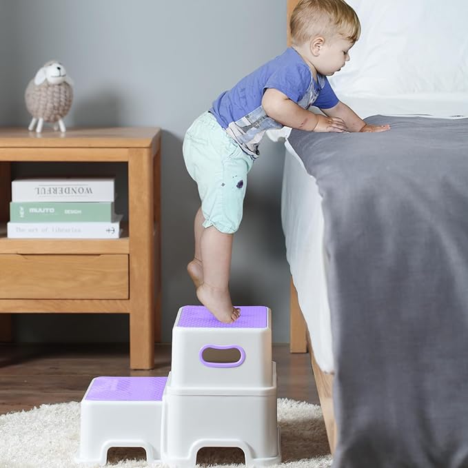 Victostar Toddler Step Stool,2 Kids Step Stool for Bathroom Sink,Baby Potty Stool with Anti-Slip Surface and Rubber Bottom,Plastic Stool with Handle for Toilet Potty Training Bathroom Kitchen