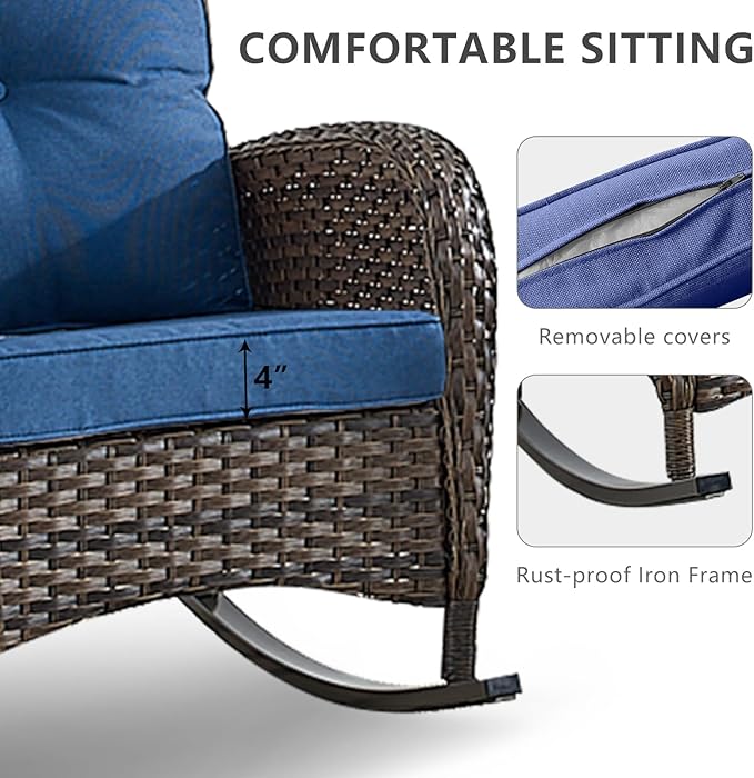 HUMMUH 6-Piece Outdoor Patio Furniture PE Wicker Patio Conversation Set,High Back Patio Couch with Ottomans Outdoor Rocking Chairs for Backyard,Porch,Deck