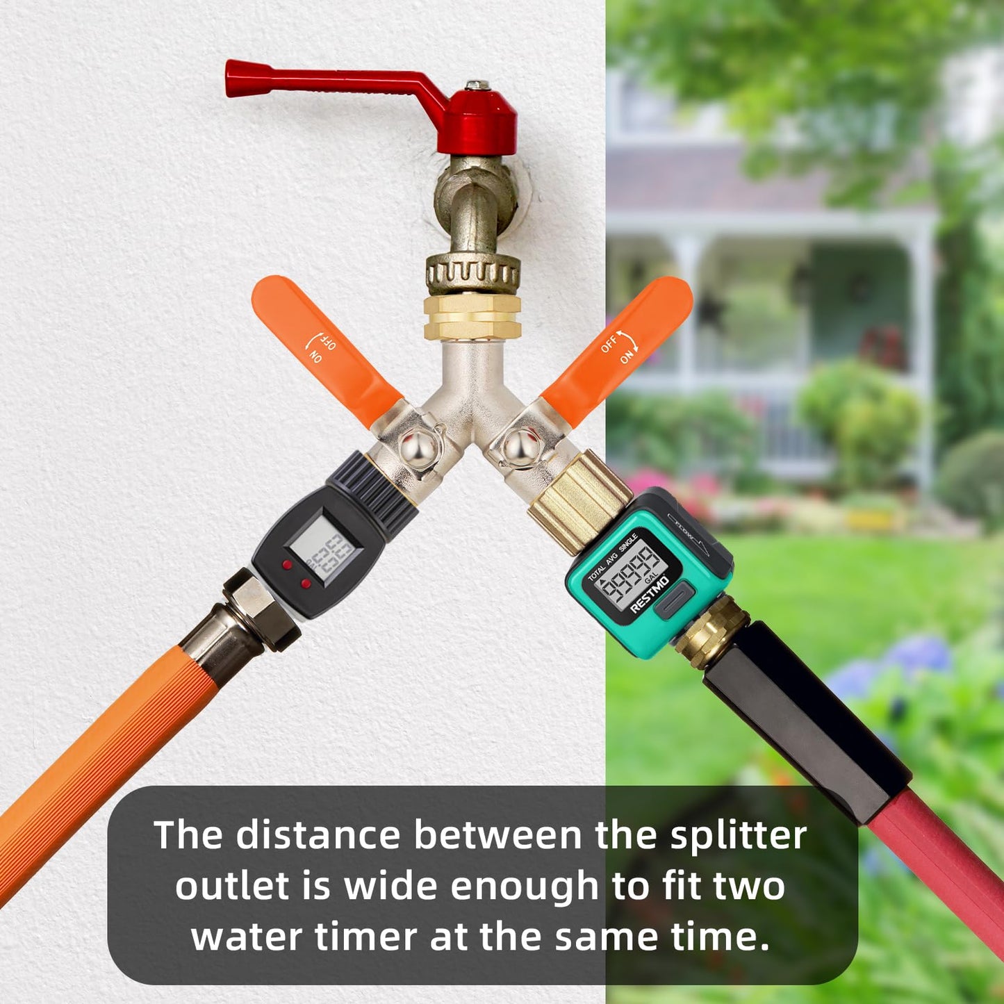 DINGBAI 2 Way Hose Splitter, Brass High Flow Garden Hose Splitter Heavy Duty, Hose Connector, Water Spigot Splitter, Full Flow Faucet Splitter with shutoff, 3/4” GHT Inlet