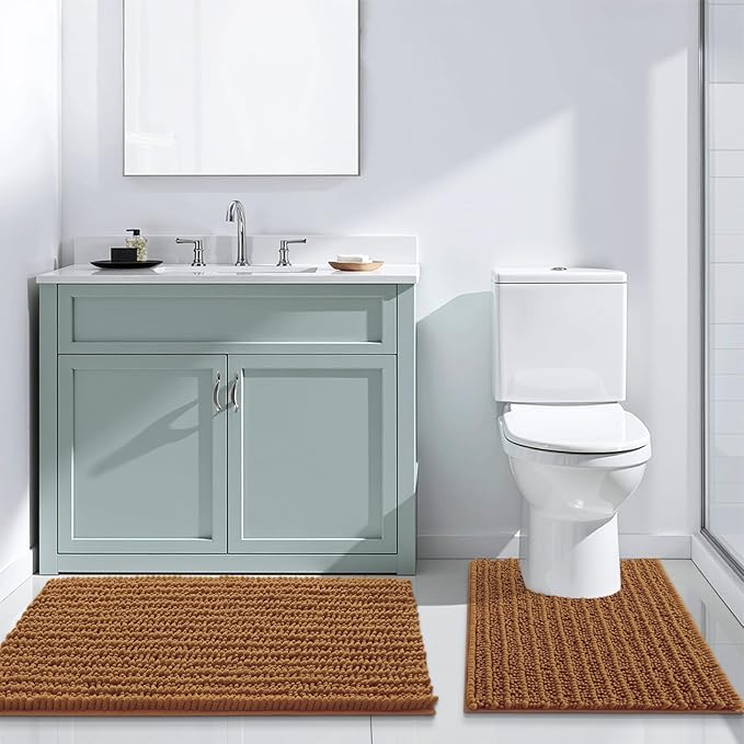 Arotive Luxury Chenille Bathroom Rug Mat, Extra Soft Thick Absorbent Shaggy Bath Rugs, Non-Slip Machine Wash Dry, Plush Bath Mats for Bathroom, Shower and Tub, 47x24, Ochre