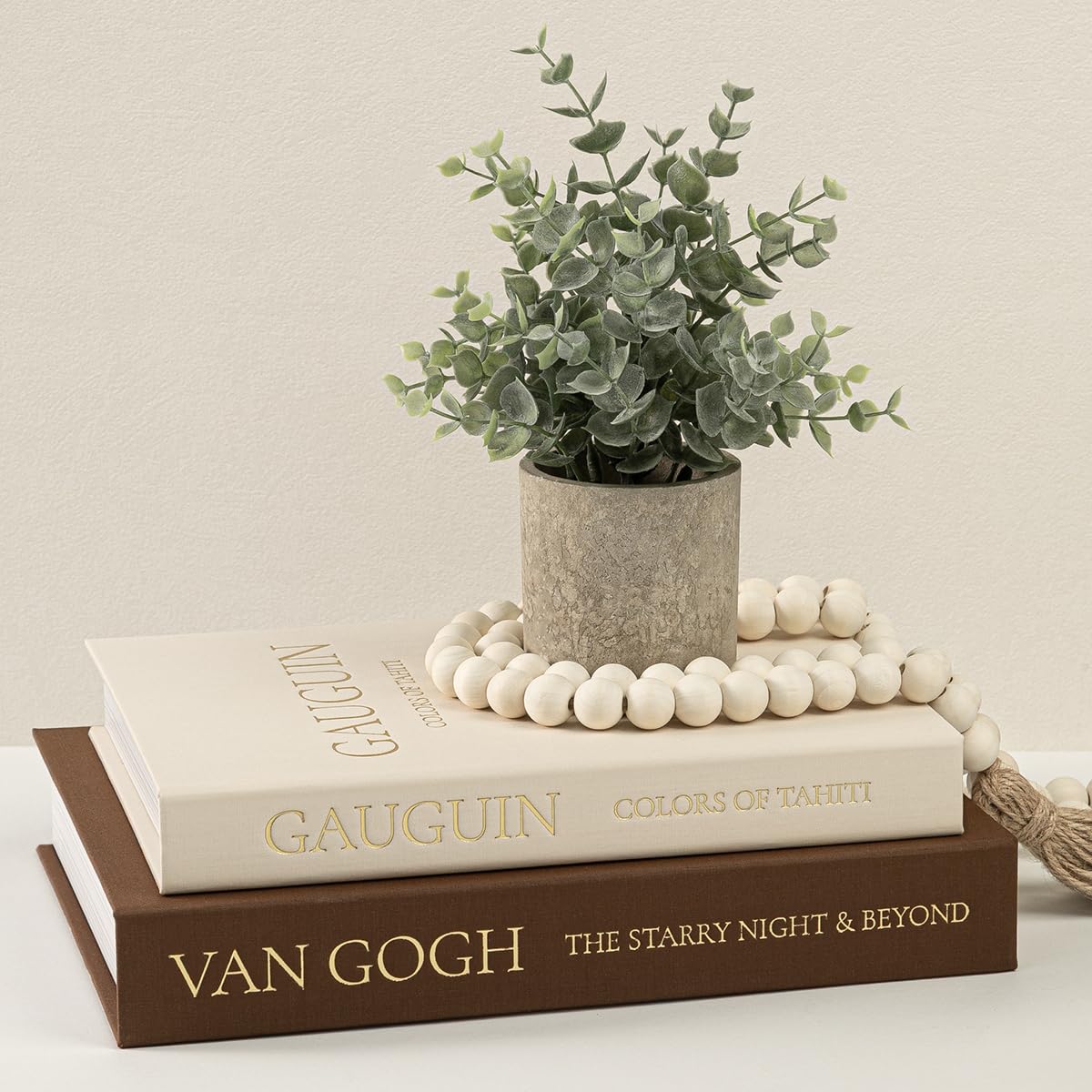 Fveuc Decorative Books for Home Decor - Stackable Faux Book Box for Coffee Table Styling & Hidden Storage - Neutral Linen Fake Books as Display Riser for Shelf & Entryway (Set of 2, Van Gogh Art)