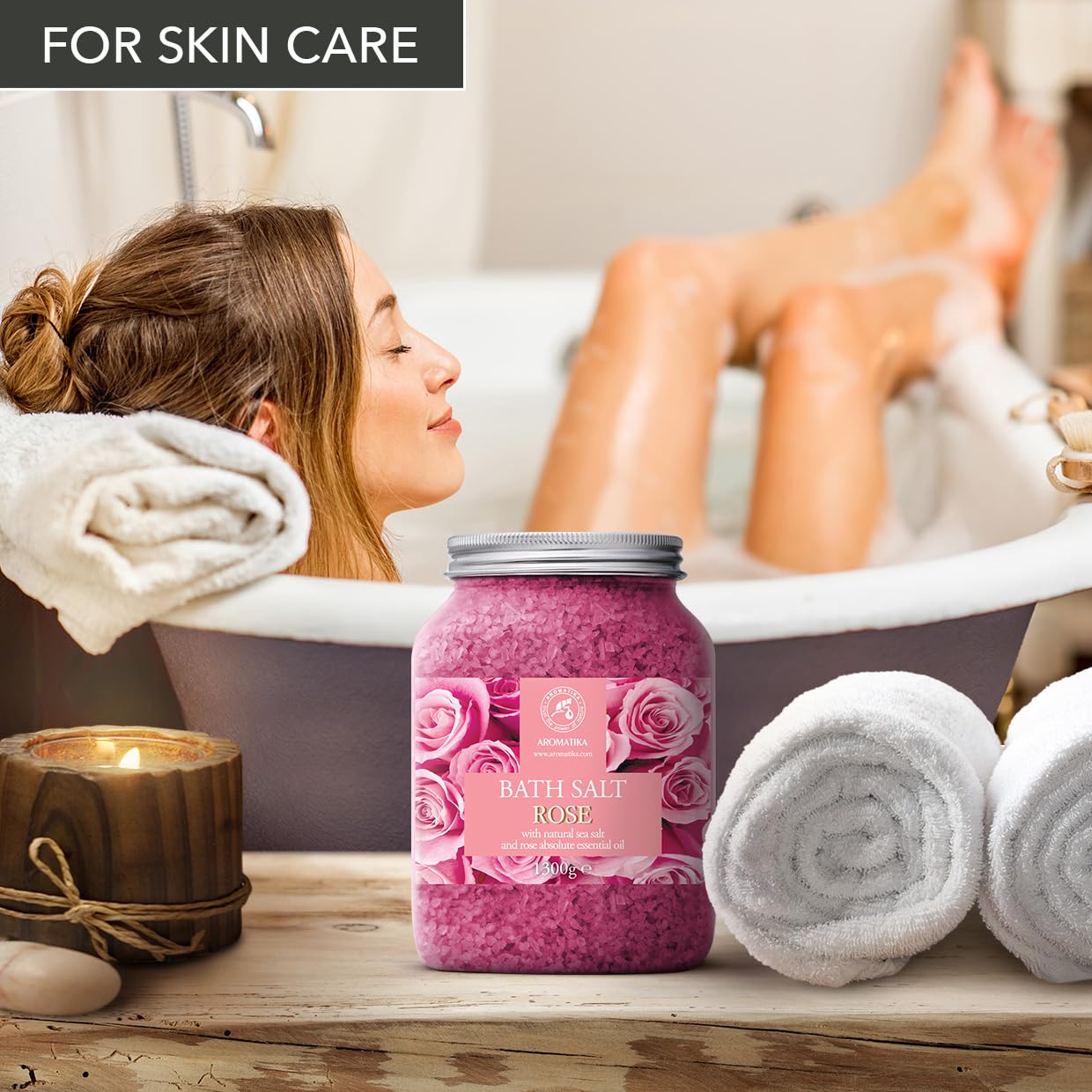 Rose Bath Salts 46 Oz – Natural Rosewood Oil & Rose Extract – Bath Additive for Spa and Skin Care