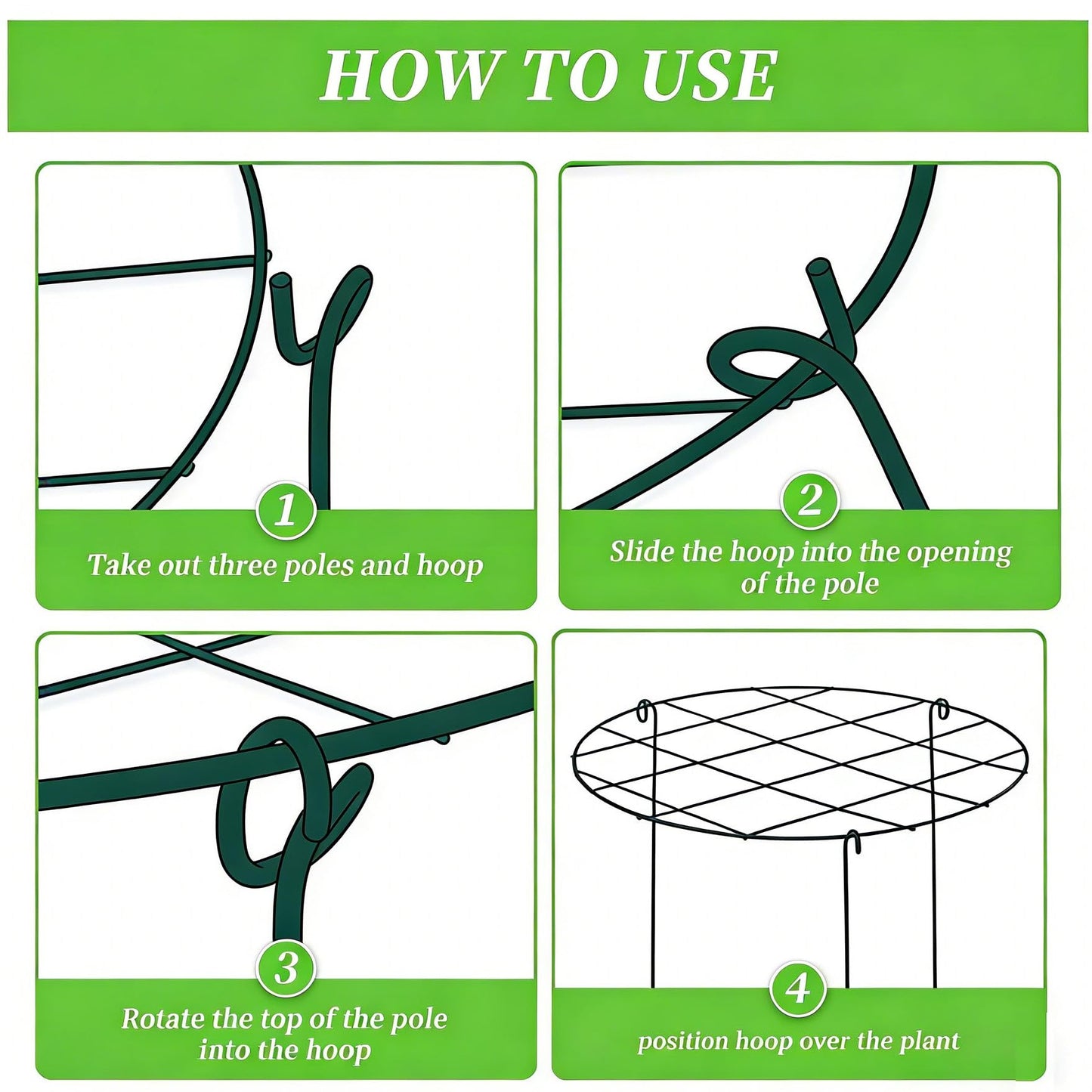 MTB Supply 10 Pack 16 x 24 inch Green Peony Cages Grow Through Plant Support Stakes Flower Support Hoops Heavy Plants Brace Rings