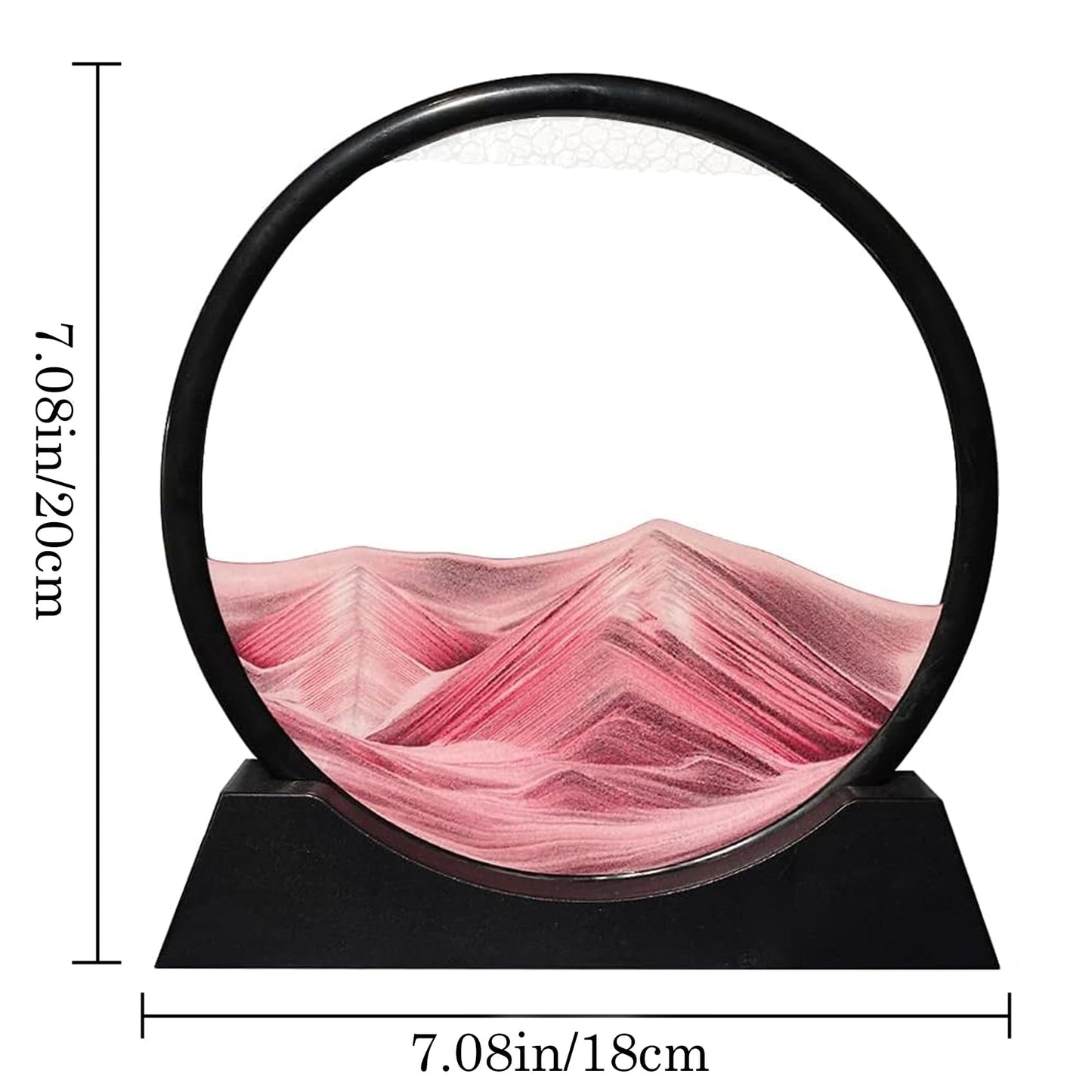 Aoderun Moving Sand Art Picture Round Glass 3D Deep Sea Sandscape in Motion Display Flowing Sand Frame Relaxing Desktop Home Office Work Decor (7", Pink)