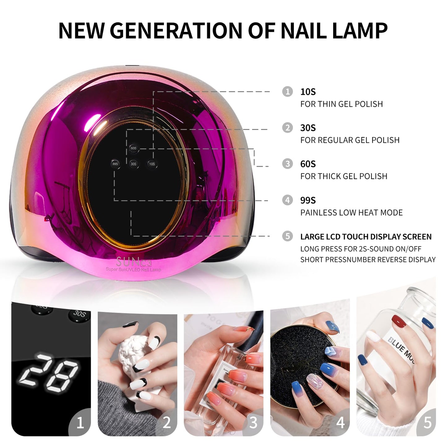 MIRAGE LAYON Professional UV Light for Gel Nails - 63 LED Beads with Auto Sensor & 4 Timer Settings, High-Power LED/UV Lamp for Fast Curing, Salon & Home Gel Polish Dryer