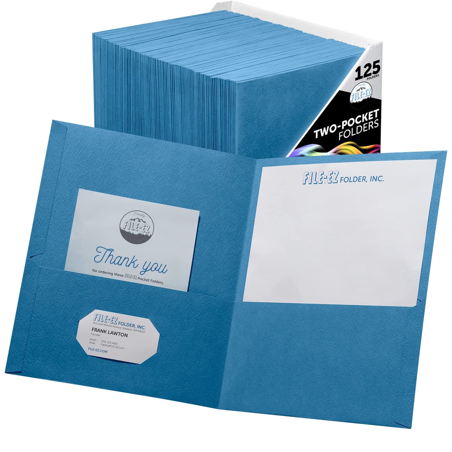 FILE-EZ Two-Pocket Folders, Light Blue, 125-Pack, Textured Paper, Letter Size (EZ-32420)