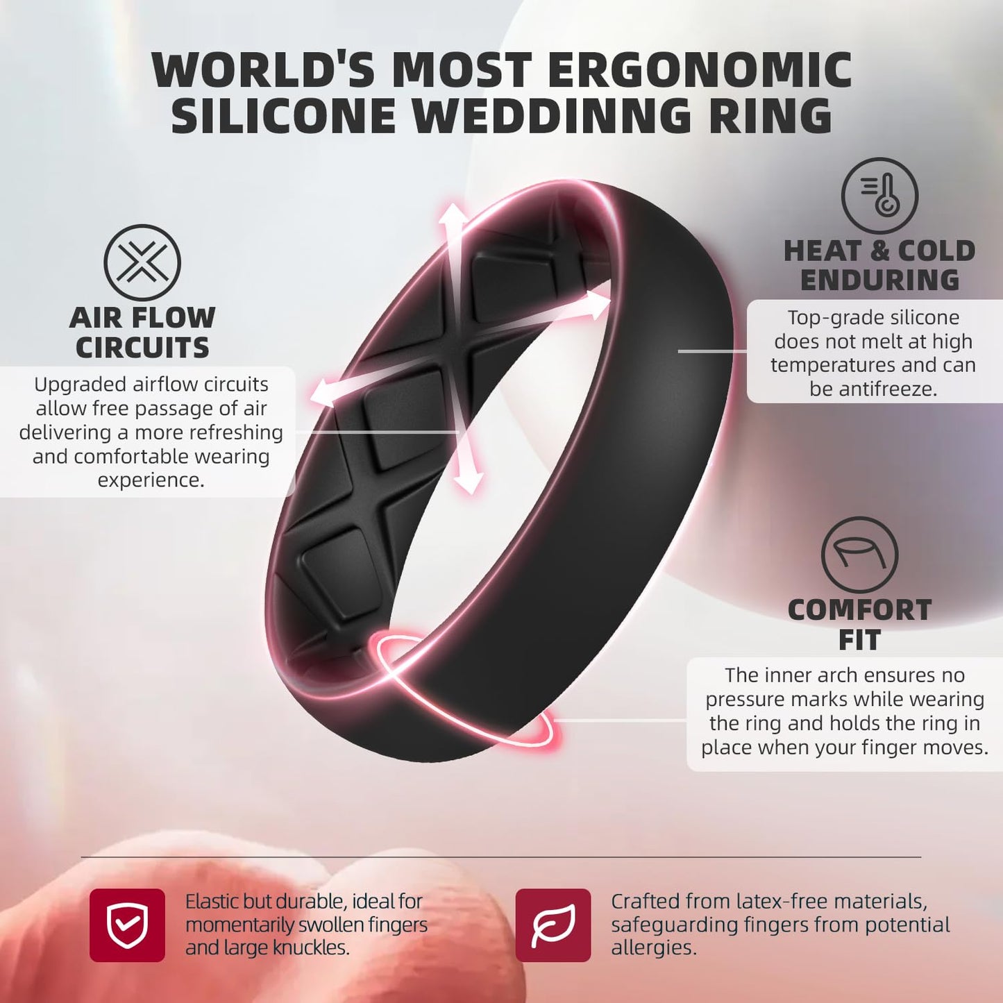 Egnaro Women's Engagement Rings, Silicone Inner Arc Ergonomic Breathable Design with half sizes, Rubber Wedding Band Rings，5.5mm Wide-2mm Thick