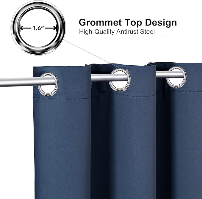 ChrisDowa Grommet Blackout Curtains for Bedroom and Living Room - 2 Panels Set Thermal Insulated Room Darkening Curtains (Stone Blue, 52W x 45L)