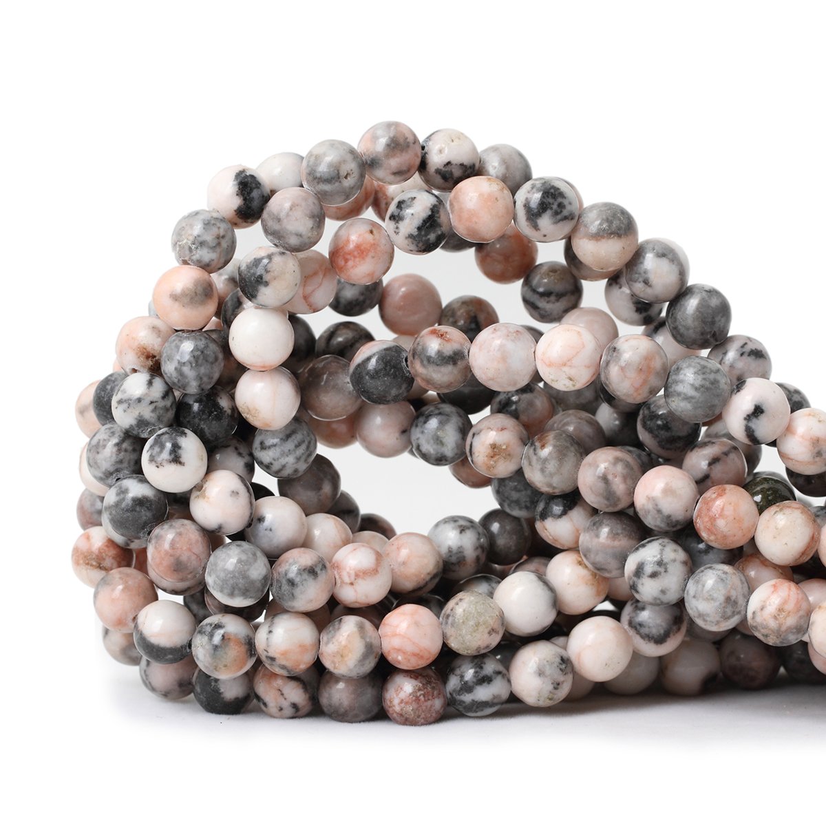 CHEAVIAN 45PCS 8mm Natural Pink Zebra Jasper Round Loose Beads for Jewelry Making DIY Handmade 1 Strand 15"