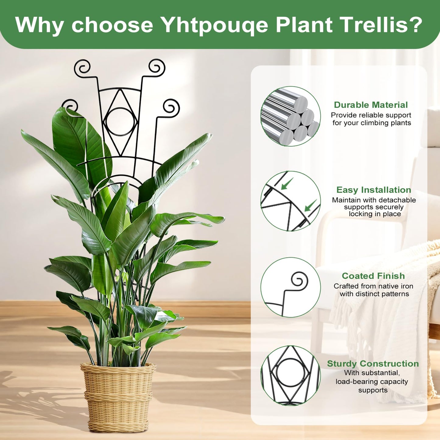 Yhtpouqe Stackable Metal Trellis for Climbing Plants Outdoor & Indoor - 4 Pack Garden Trellis for Potted Plants, Rust-Resistant Plant Support Stakes for Vines, Flowers - Sturdy Plant Trellis
