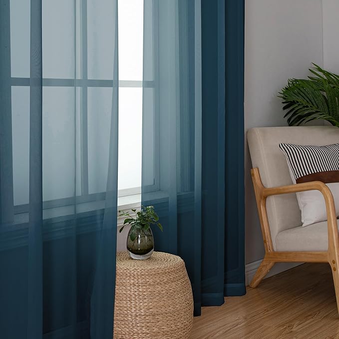 Simplebrand Dusty Blue Sheer Curtains 84 Inches Long, Light Filtering Rod Pocket Solid Color Window Sheer Curtain Panels, Elegant Curtains & Drapes for Living Room, Bedroom 2 Panels (42" W x 84" L)